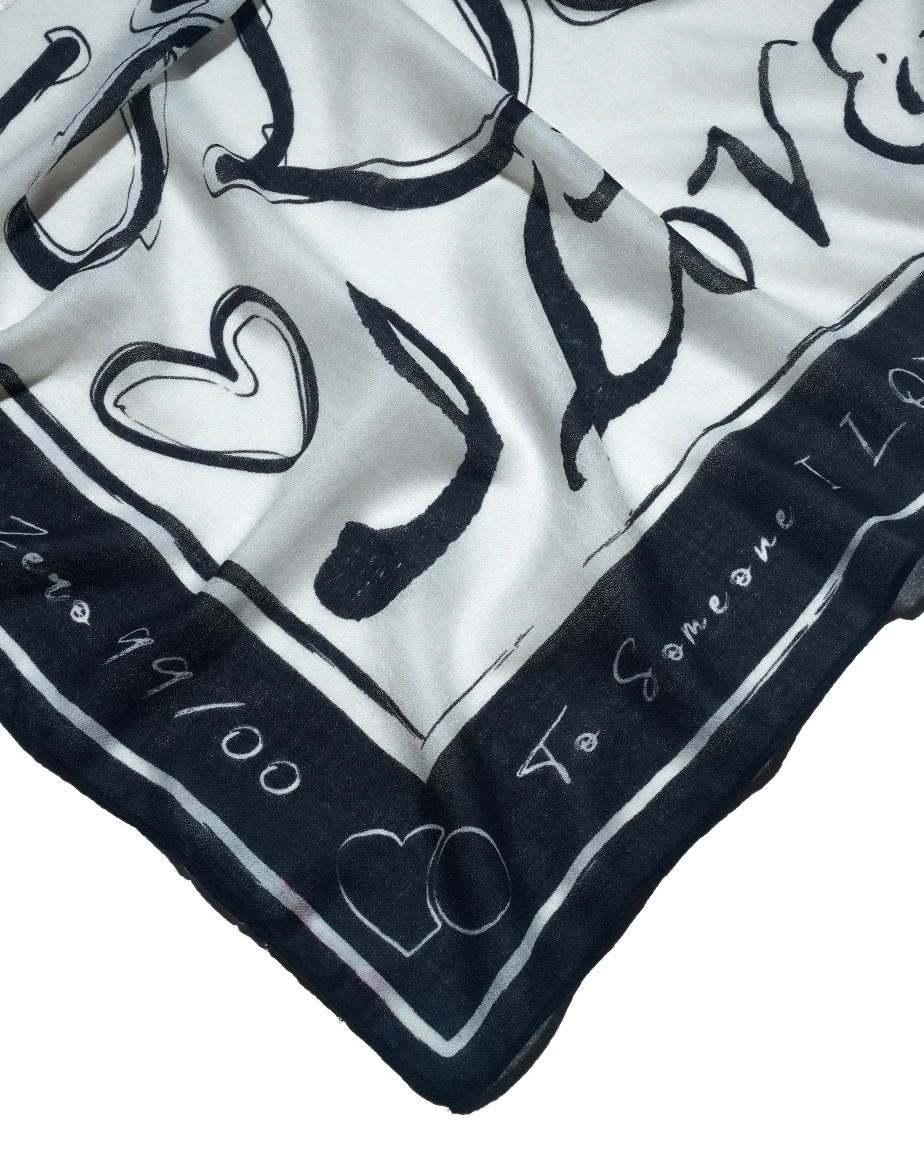 'THE SKETCH TO SOMEONE I LOVE' SQUARE SCARF (BLACK)