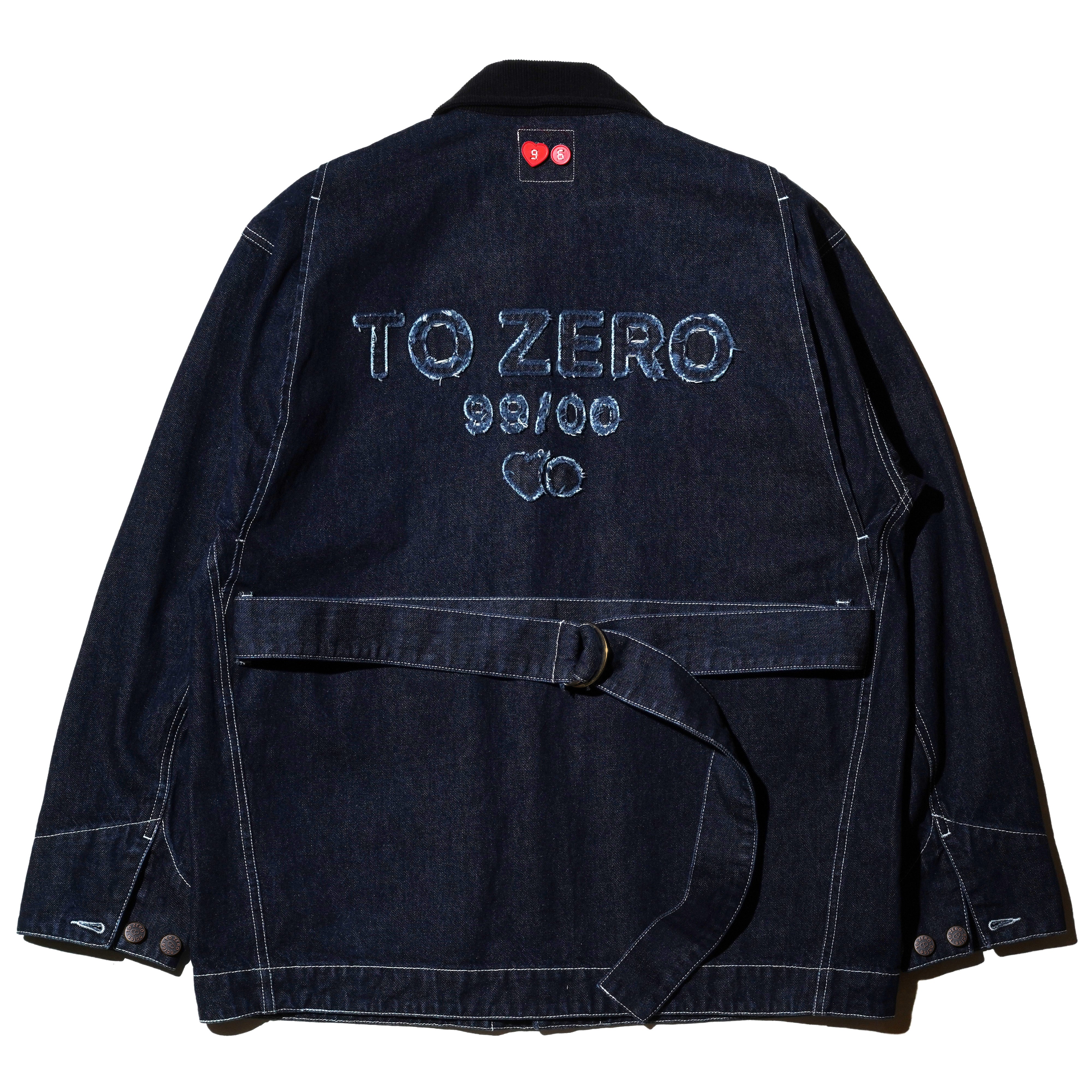 'TO ZERO 99/00' 拼色翻領工裝外套 (深藍色牛仔)