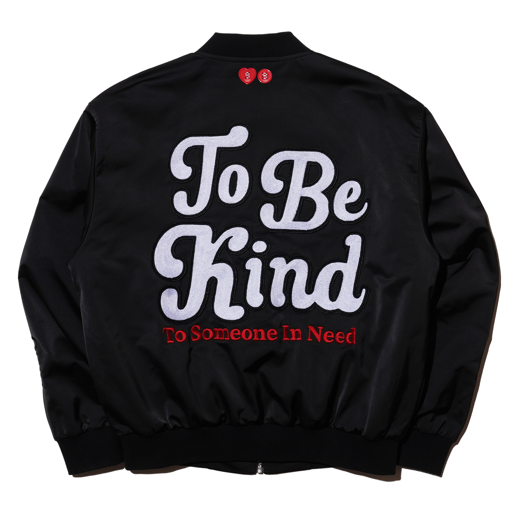 'TO BE KIND' 刺繡色丁棒球夾克