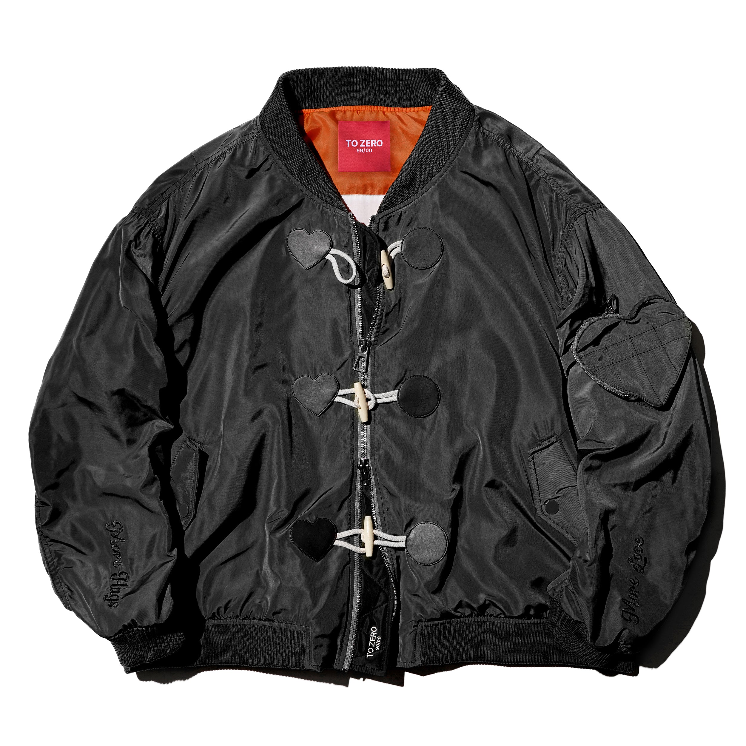 'MORE LOVE <3' TOGGLE BOMBER JACKET (BLACK)
