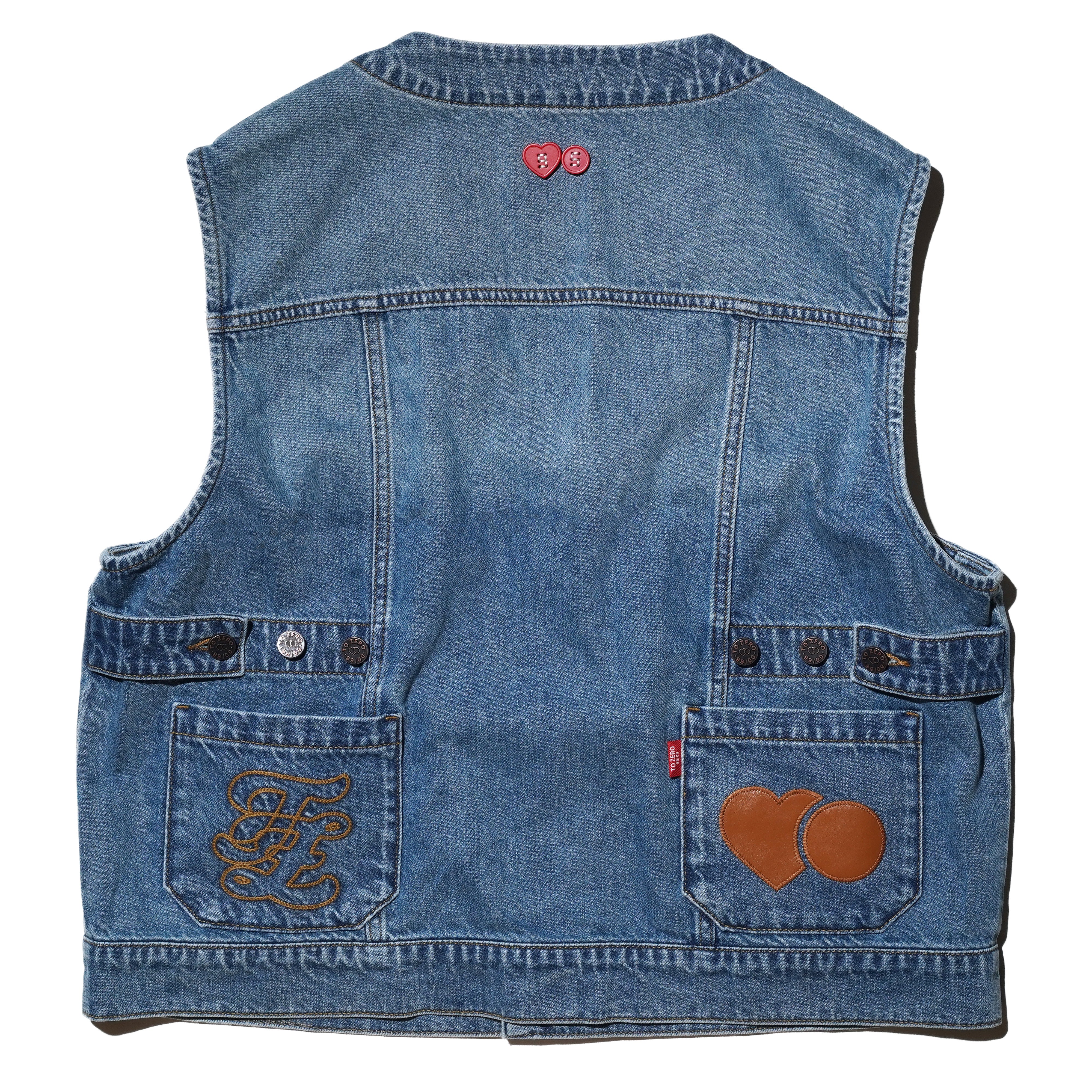 TO ZERO 'NOT A JEANS' LEATHER PATCH V-NECK DENIM GILET