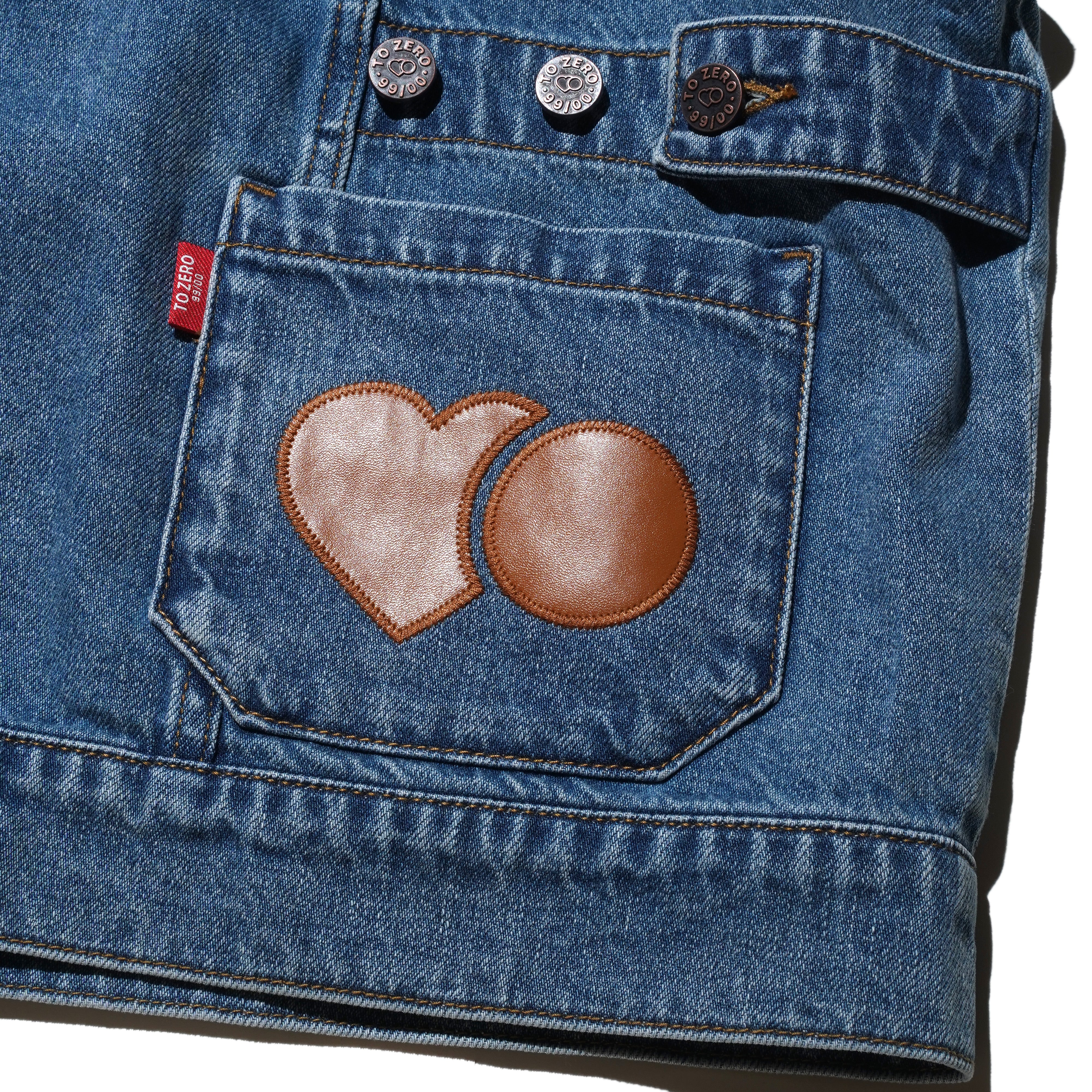 TO ZERO 'NOT A JEANS' LEATHER PATCH V-NECK DENIM GILET