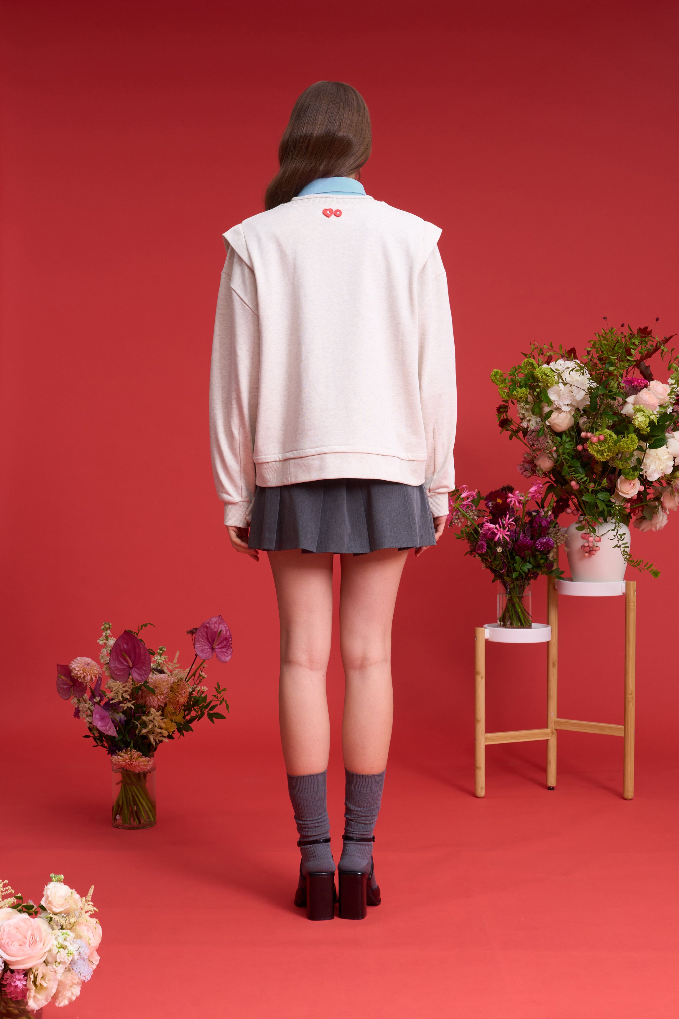 TO ZERO 'Blossom ' TOOTHBRUSH-EMBROIDERED SWEATER (LIGHT HEATHER GREY)