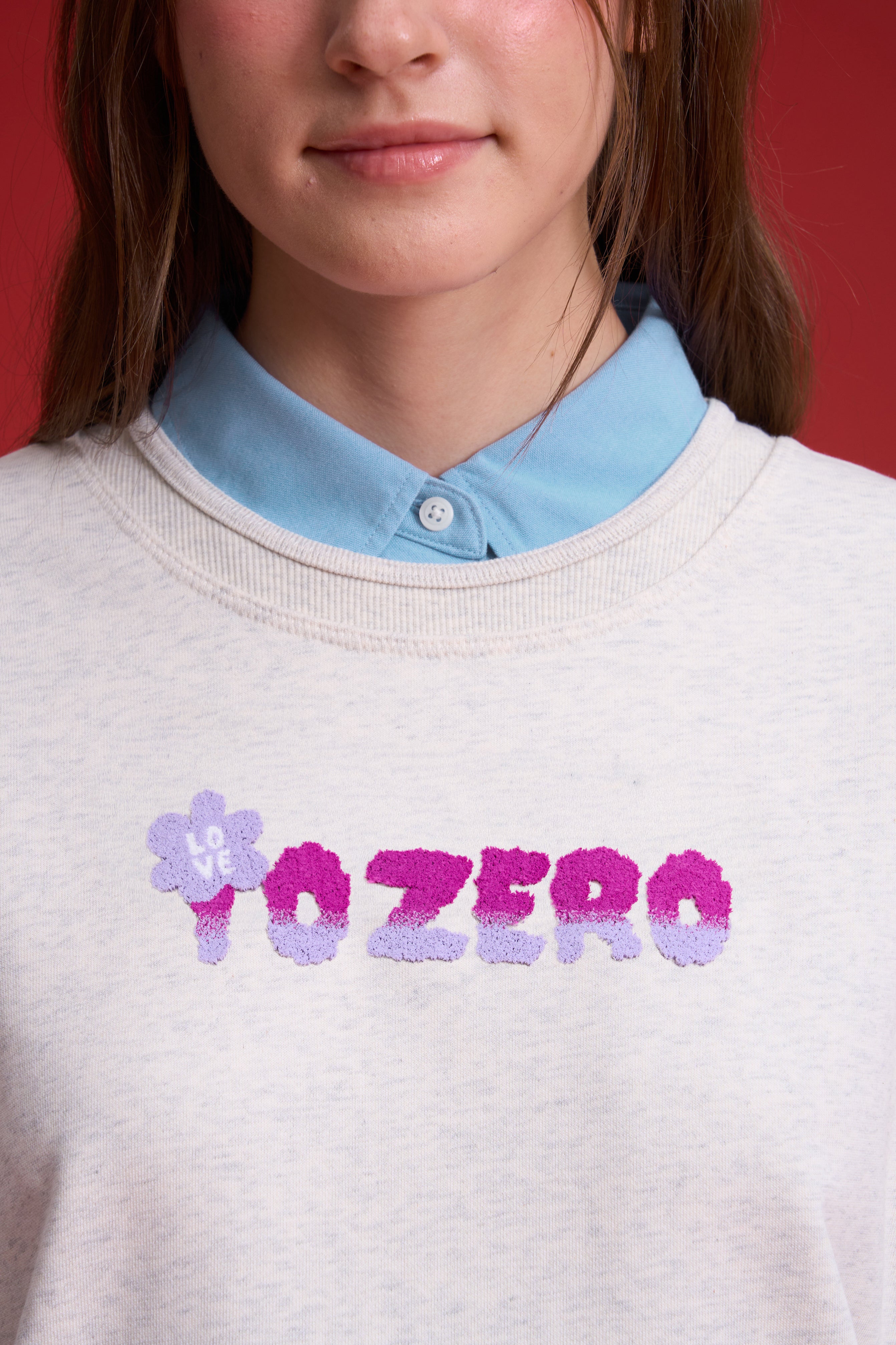 TO ZERO 'Blossom ' TOOTHBRUSH-EMBROIDERED SWEATER (LIGHT HEATHER GREY)