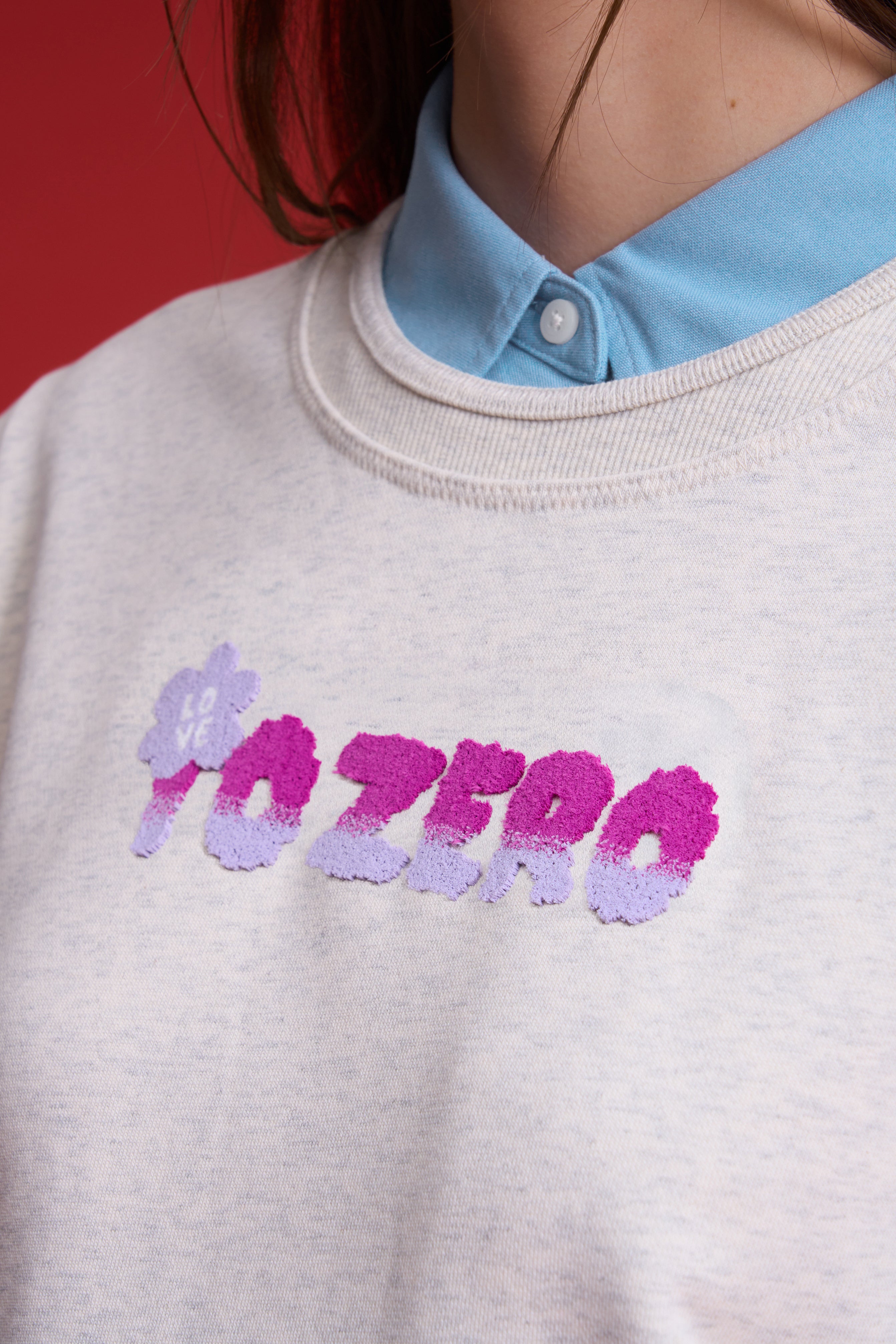 TO ZERO 'Blossom ' TOOTHBRUSH-EMBROIDERED SWEATER (LIGHT HEATHER GREY)