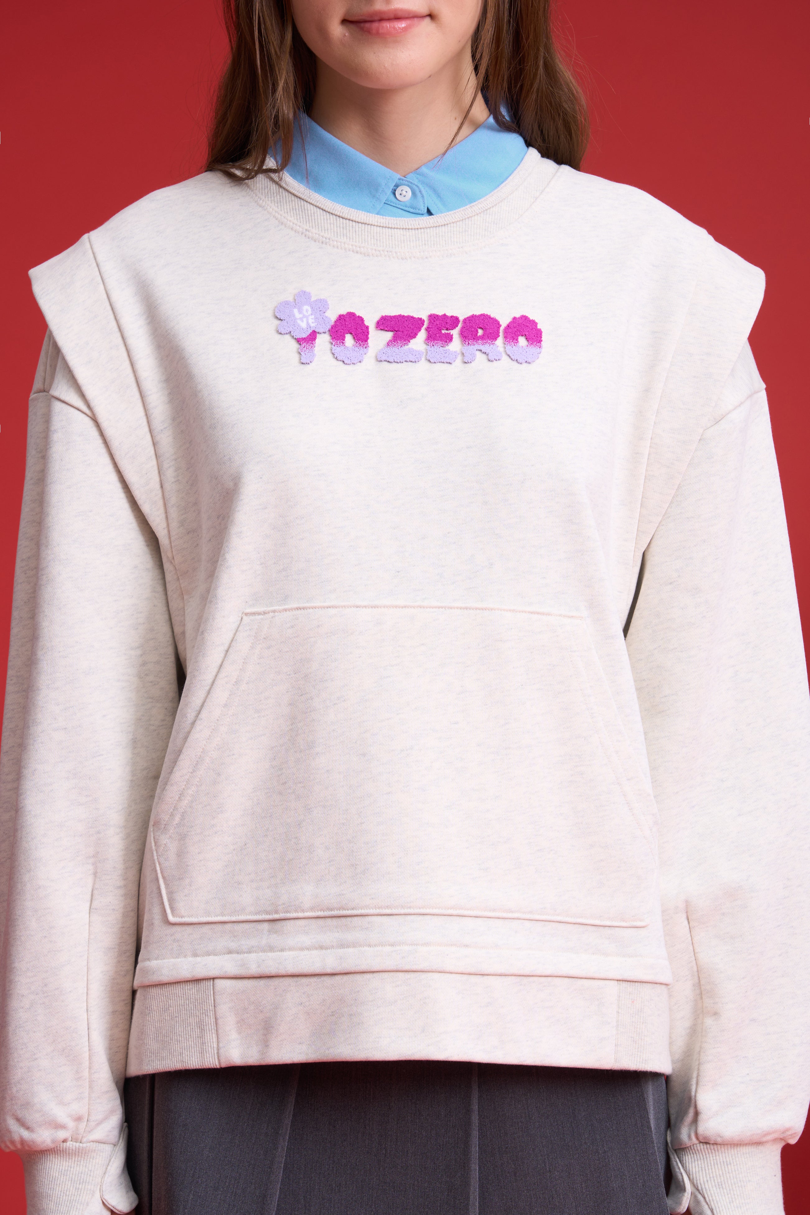 TO ZERO 'Blossom ' TOOTHBRUSH-EMBROIDERED SWEATER (LIGHT HEATHER GREY)