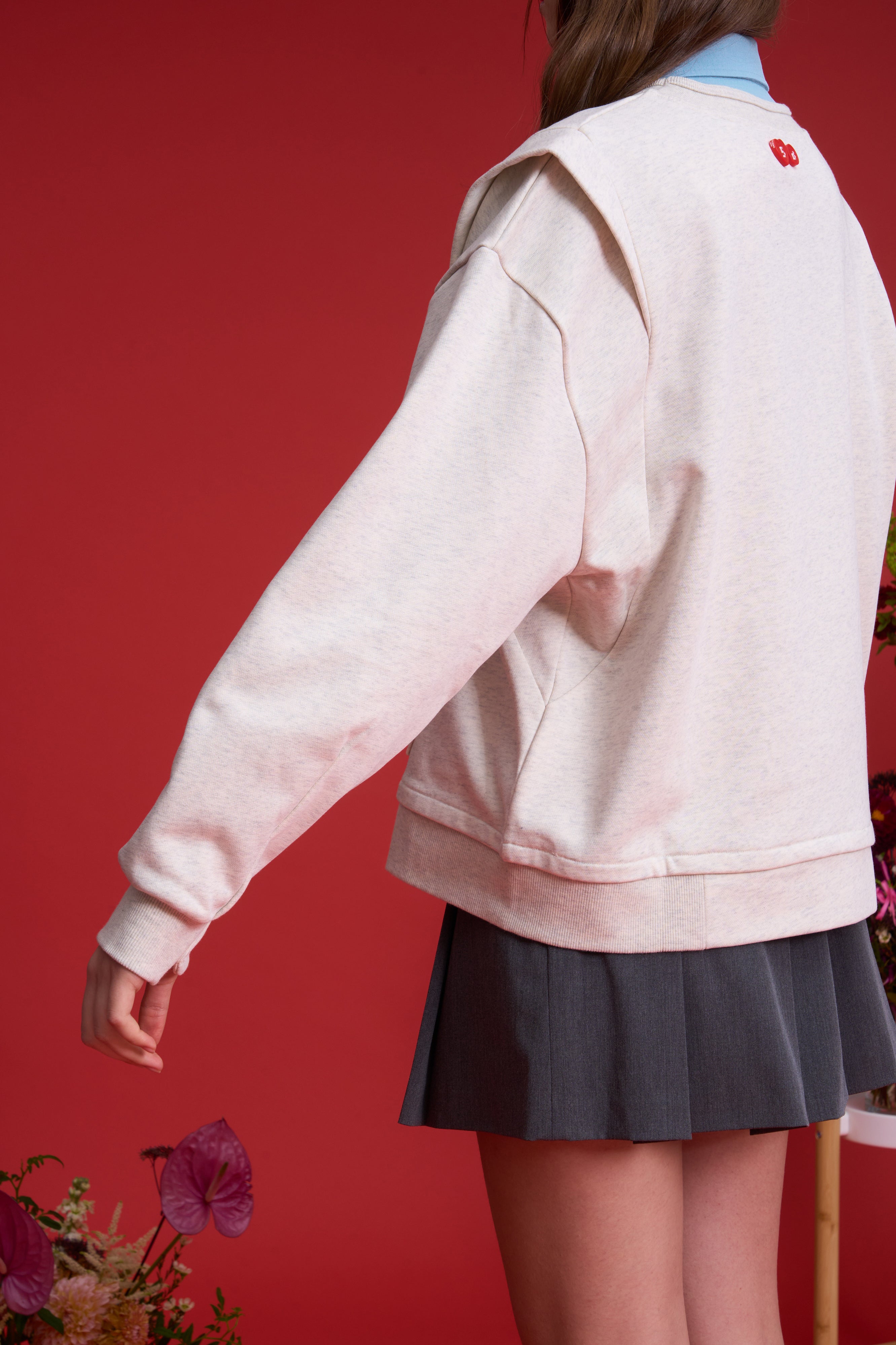 TO ZERO 'Blossom ' TOOTHBRUSH-EMBROIDERED SWEATER (LIGHT HEATHER GREY)