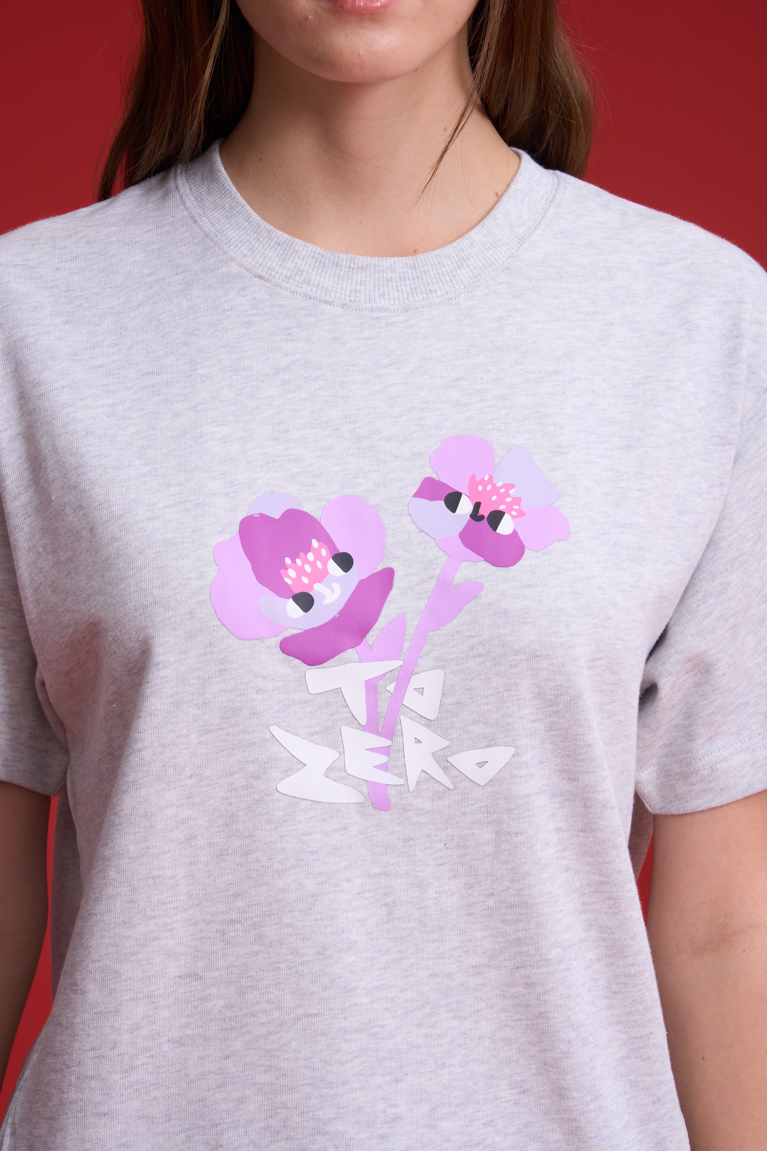 TO ZERO 'Floral Friends' T-SHIRT (LIGHT HEATHER GREY)