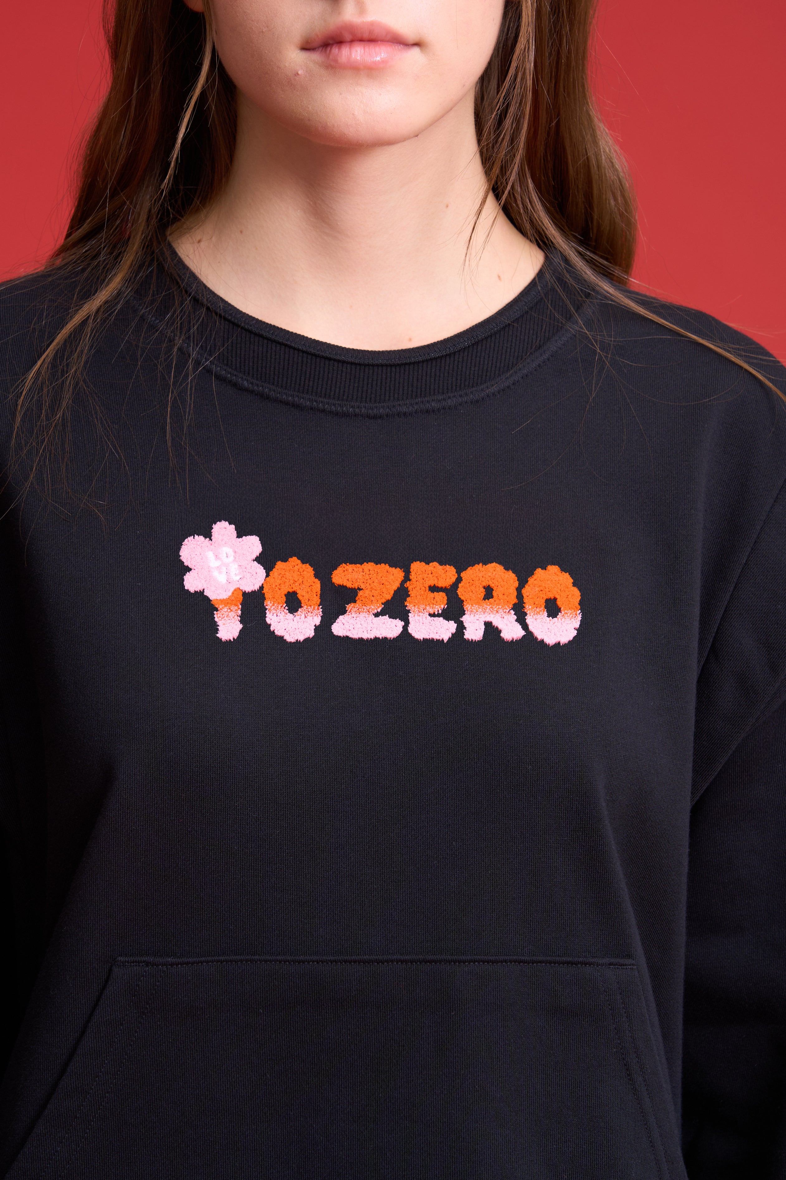 TO ZERO 'Blossom ' TOOTHBRUSH-EMBROIDERED SWEATER (BLACK)