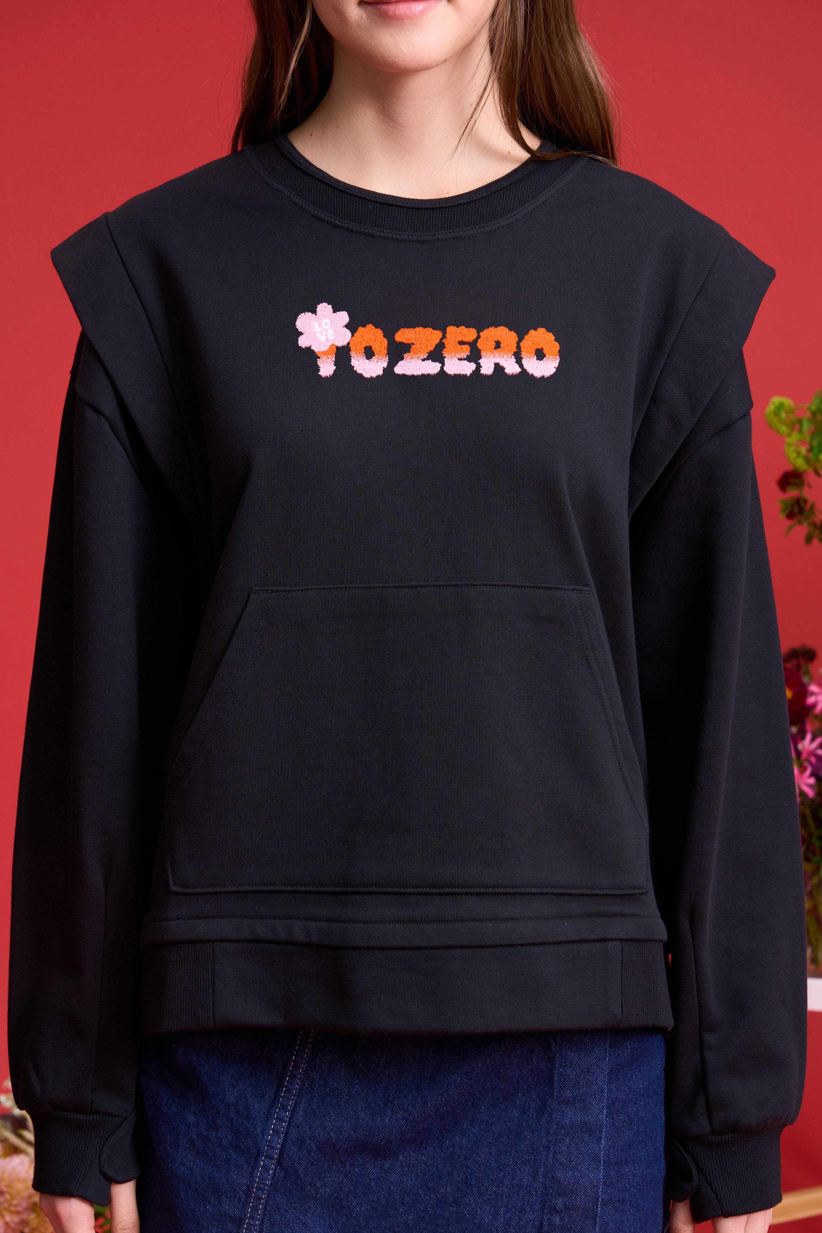 TO ZERO 'Blossom ' TOOTHBRUSH-EMBROIDERED SWEATER (BLACK)