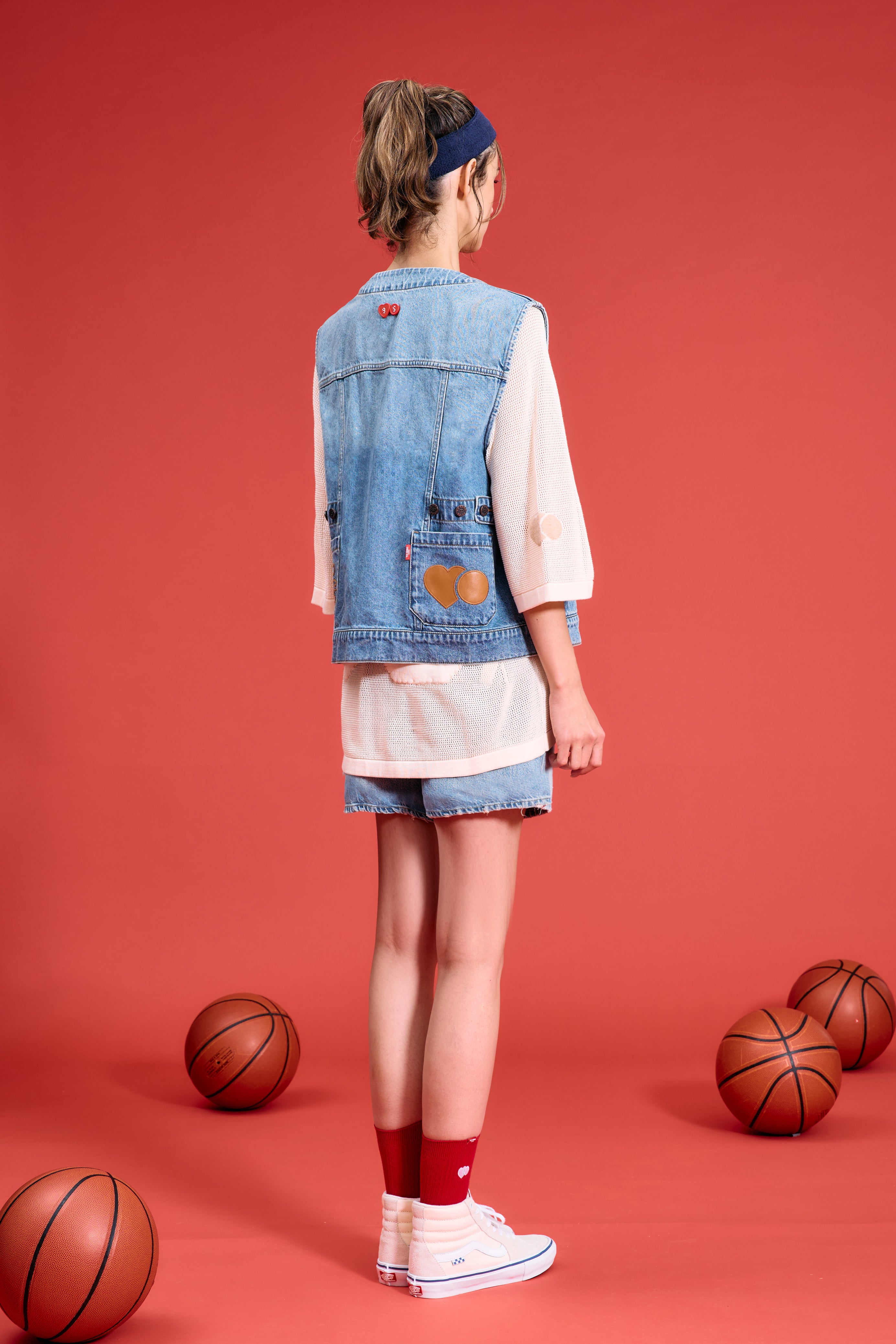 TO ZERO 'NOT A JEANS' LEATHER PATCH V-NECK DENIM GILET