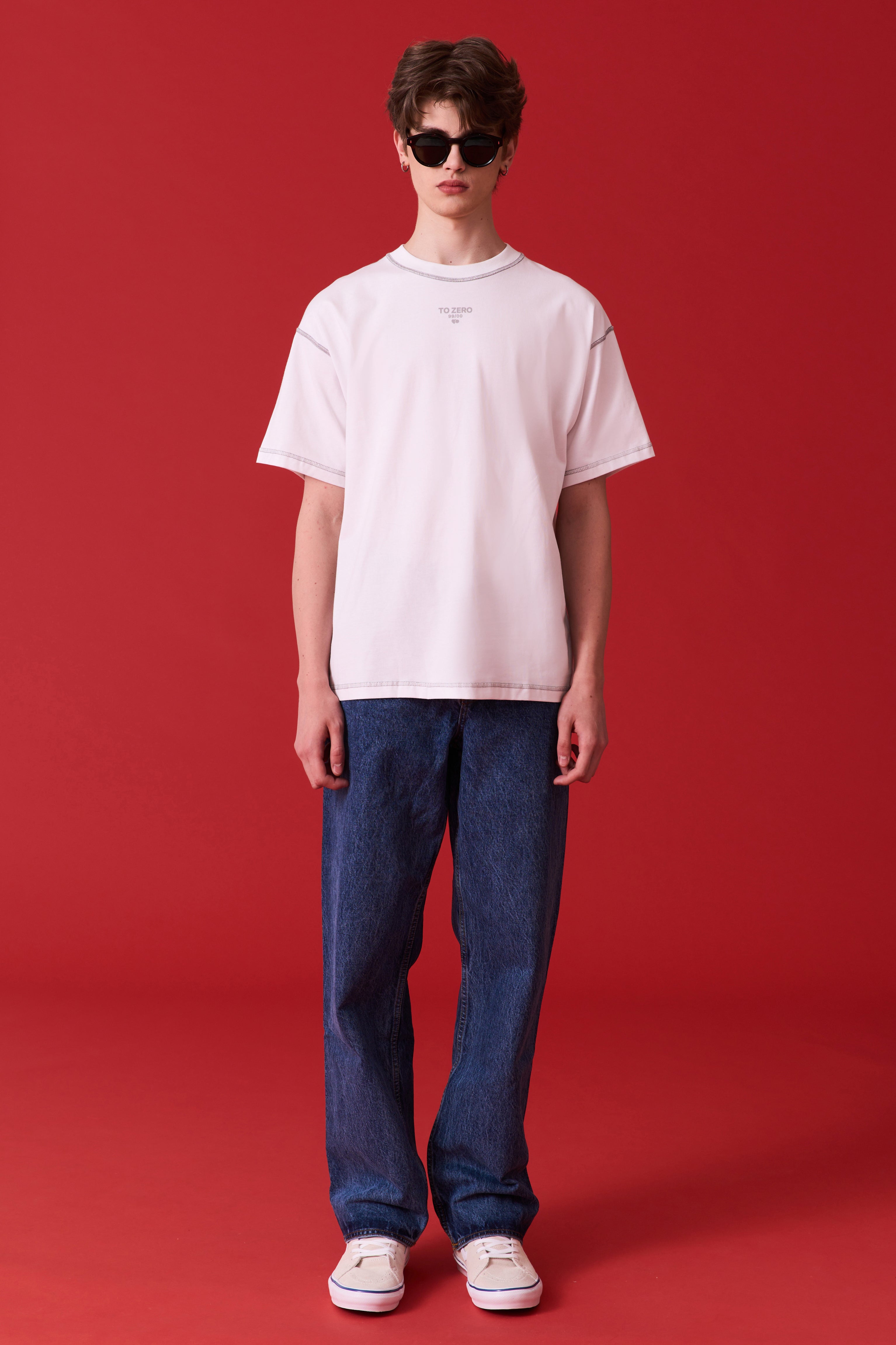 TO ZERO CONTRAST STITCH T-SHIRT TO ZERO (WHITE) **CHARITY TEE