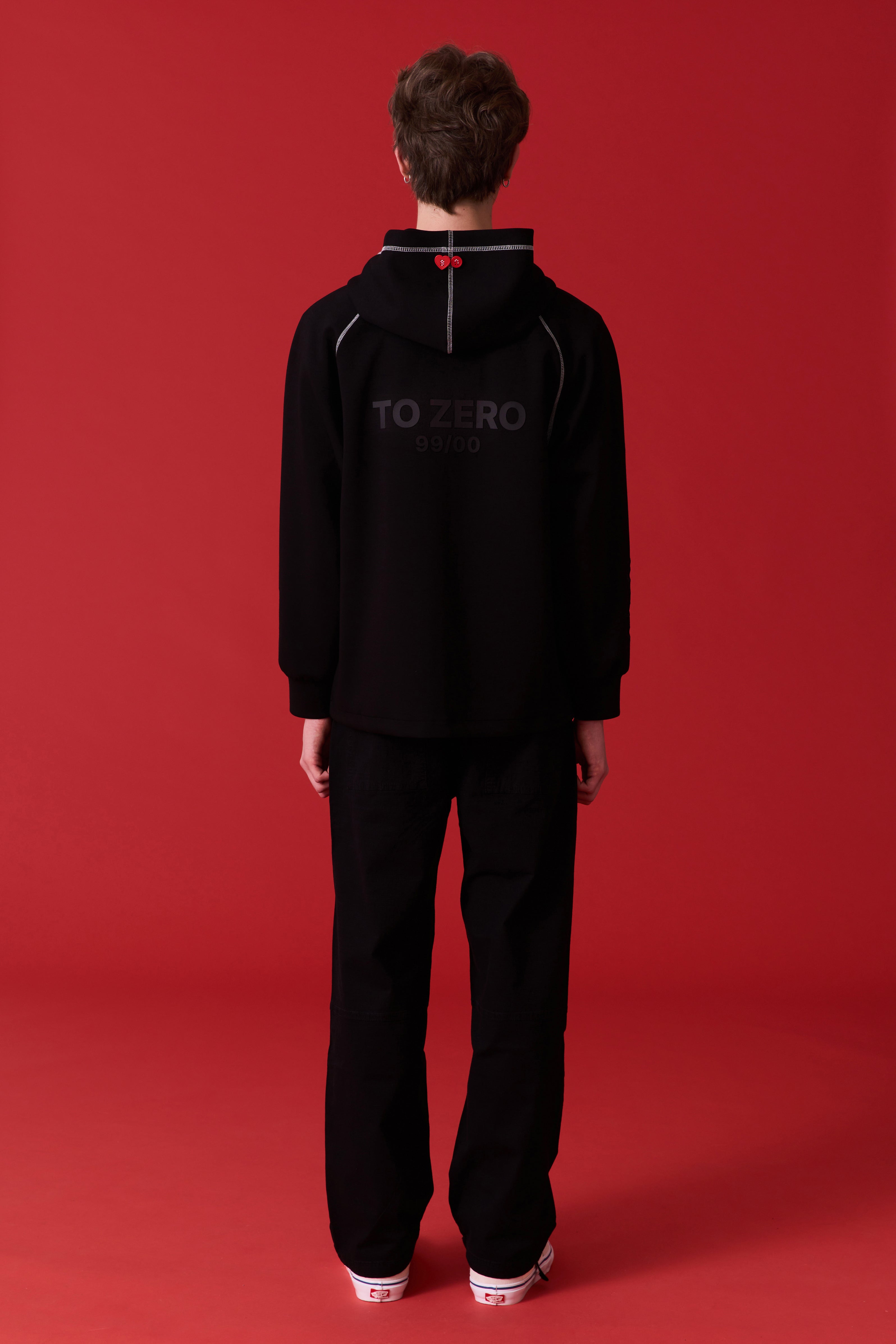 TO ZERO 撞色縫線拉鏈連帽外套 (黑色)