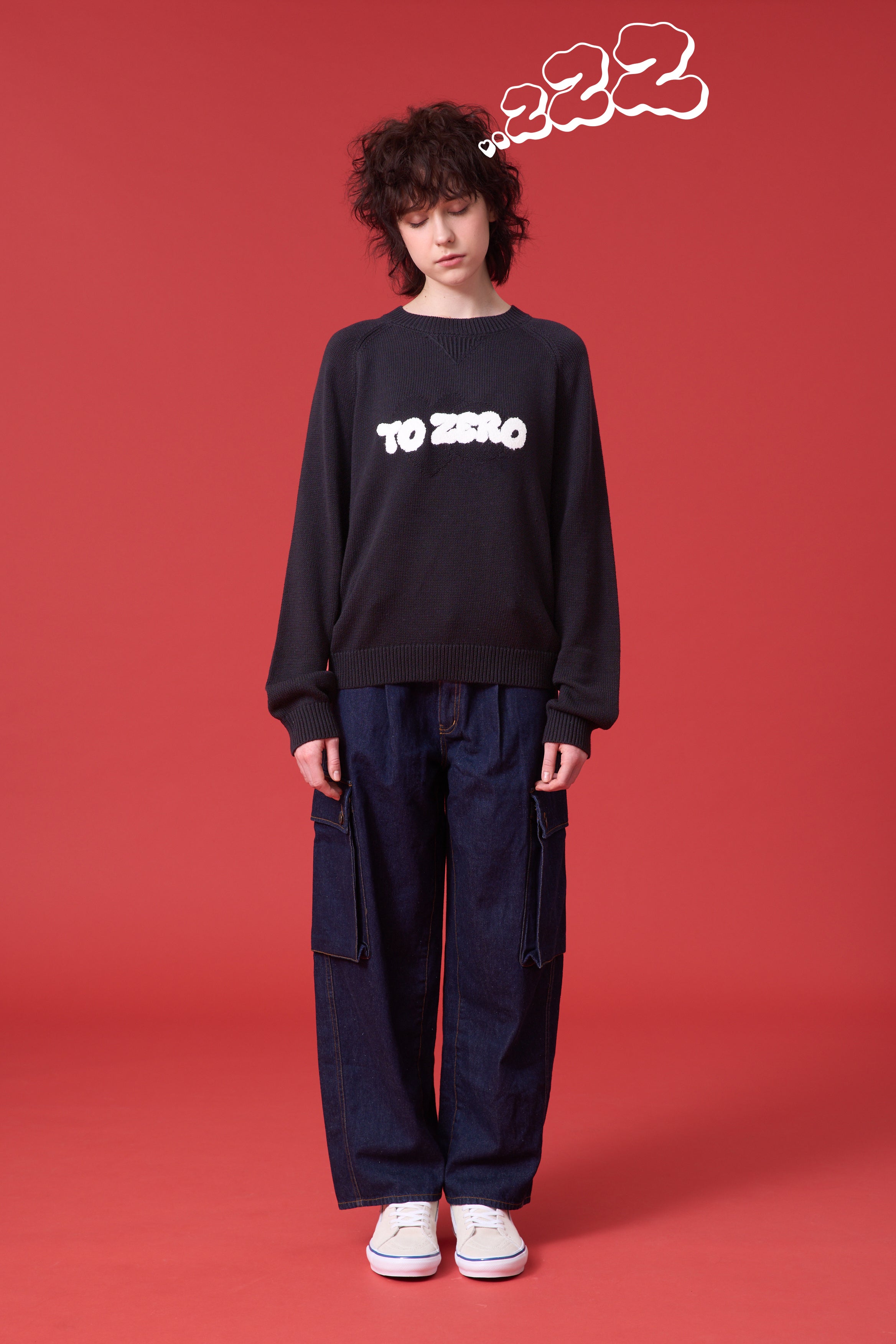 'TO ZERO' WAVY LOGO 刺繡毛衣 (黑色)