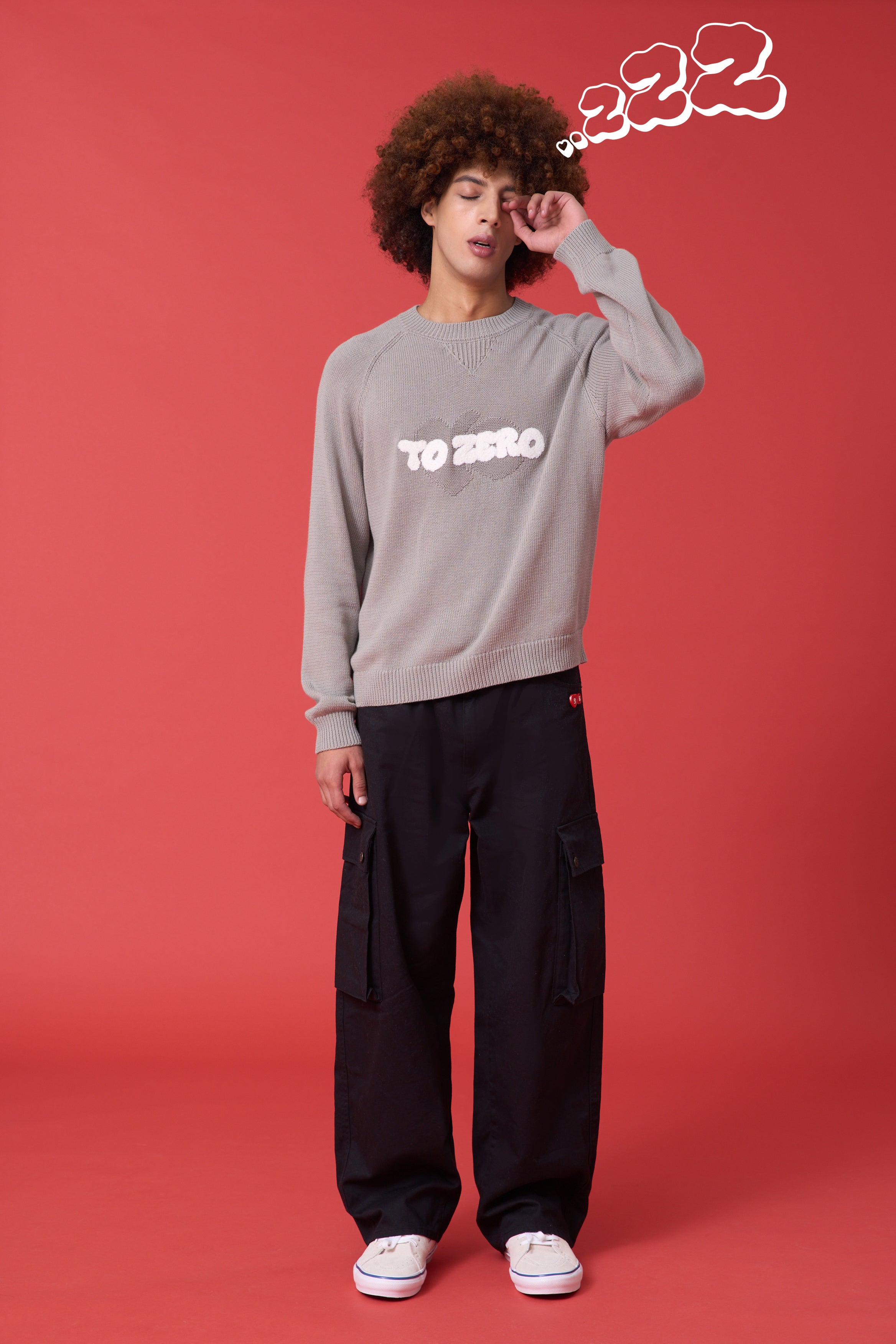 'TO ZERO' WAVY LOGO 刺繡毛衣 (灰色)