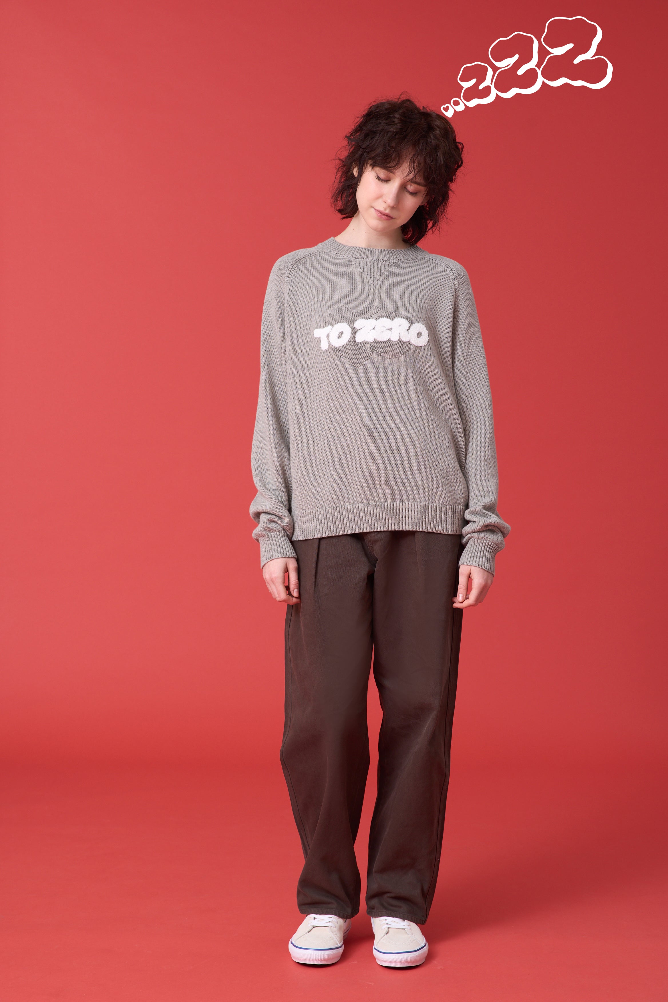 'TO ZERO' WAVY LOGO 刺繡毛衣 (灰色)