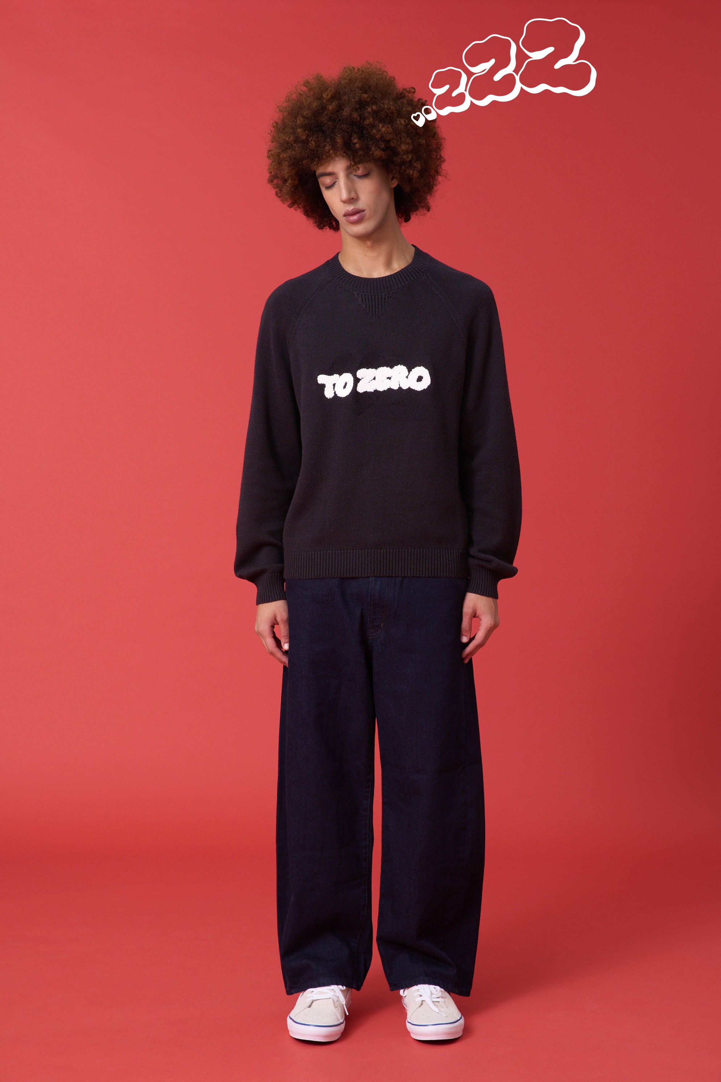 'TO ZERO' WAVY LOGO 刺繡毛衣 (黑色)