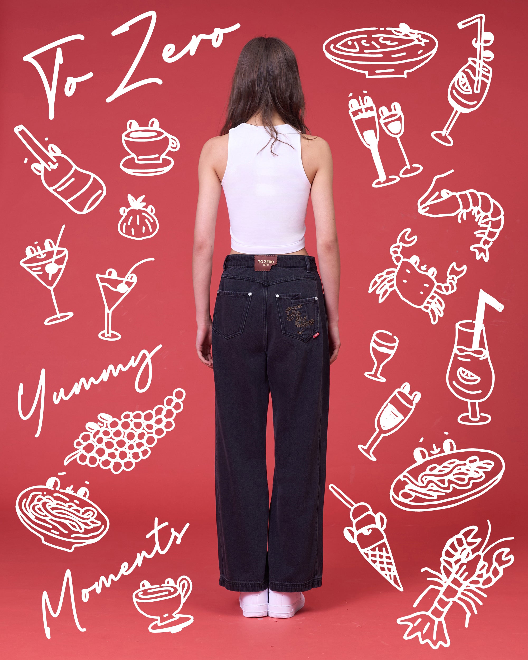'AWESOMESAUCE!' PLEATED JEANS (WASHED BLACK)