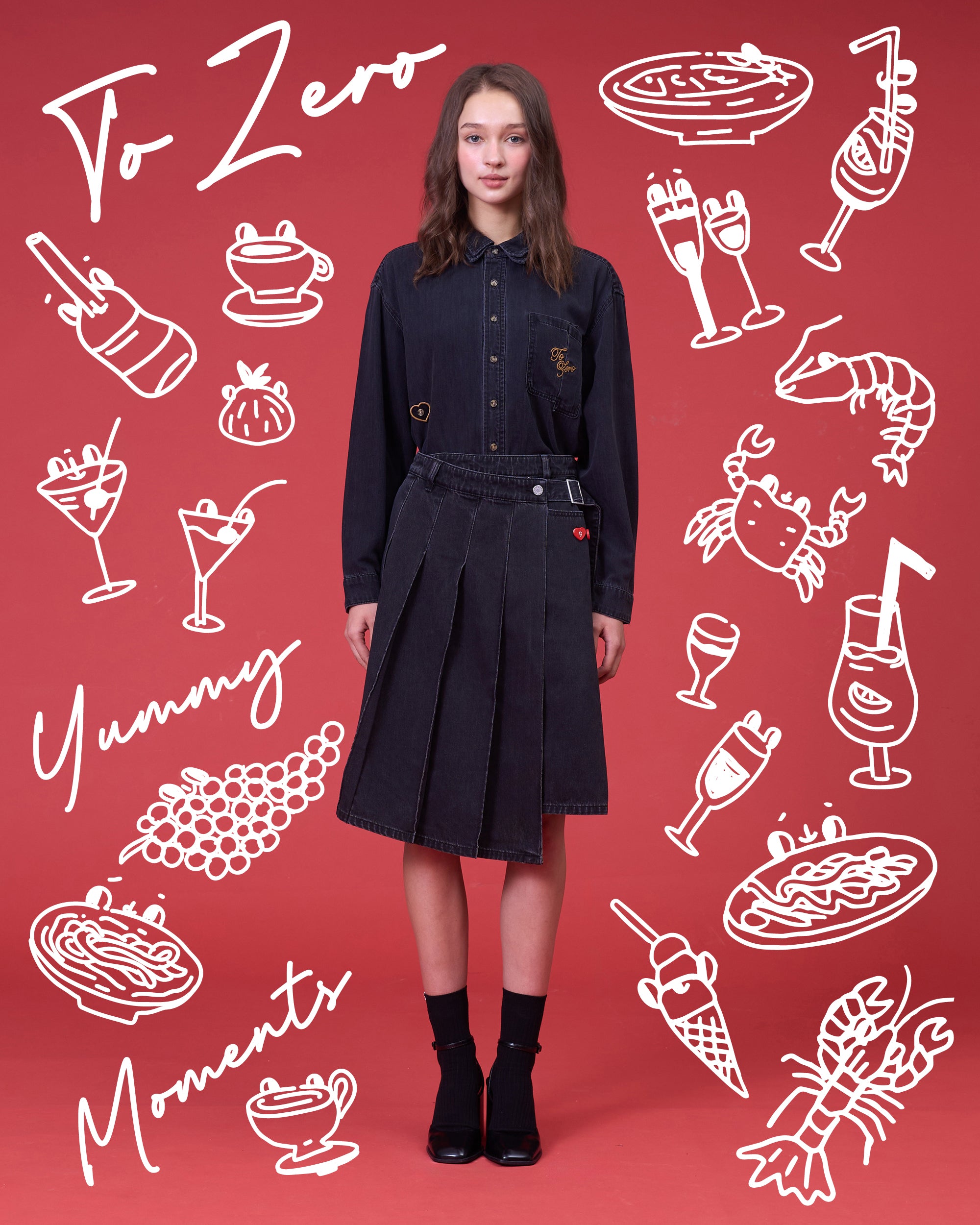 'WRAP IT TO GO' PLEATED DENIM SKIRT (WASHED BLACK)