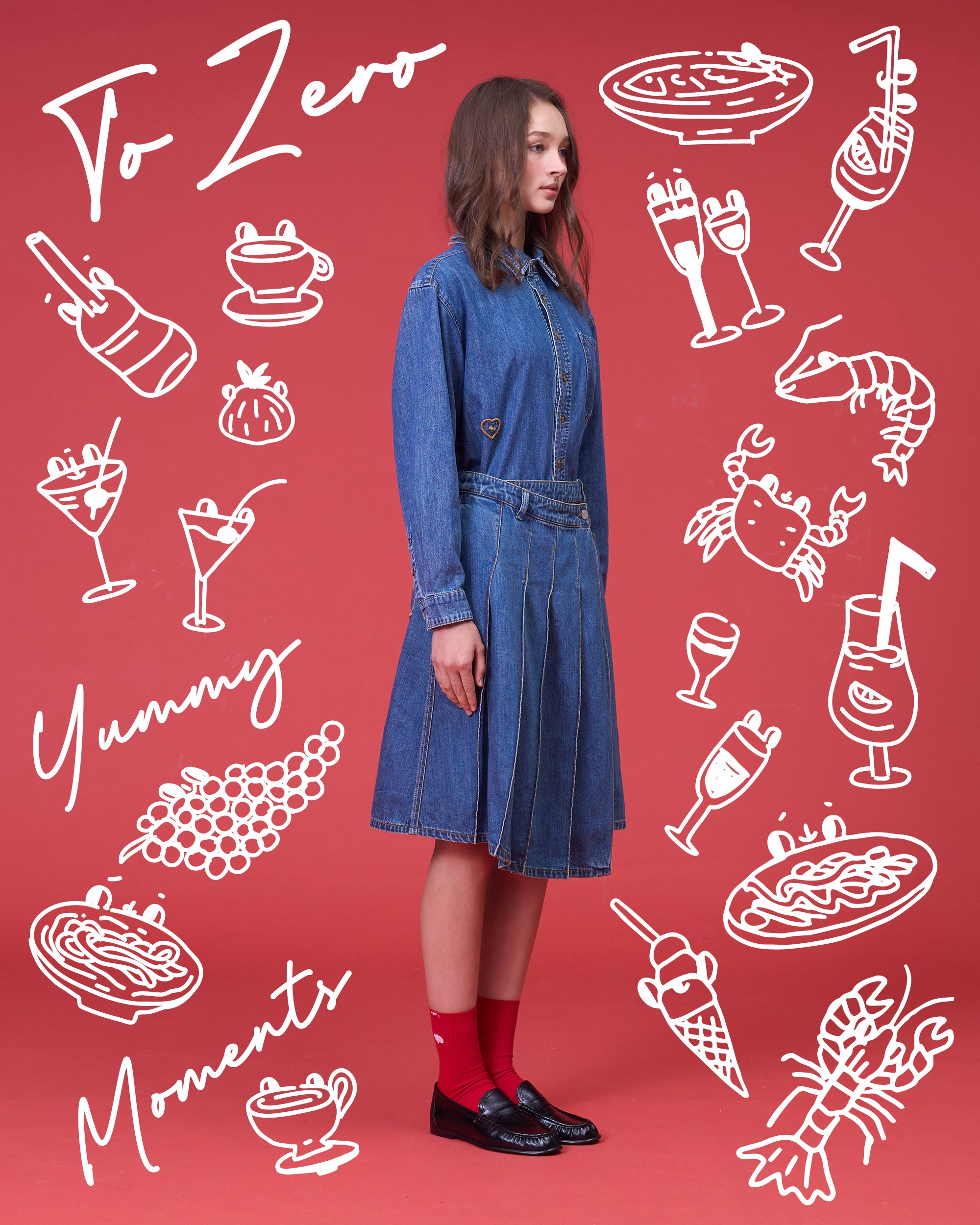 'WRAP IT TO GO' PLEATED DENIM SKIRT (WASHED BLUE)