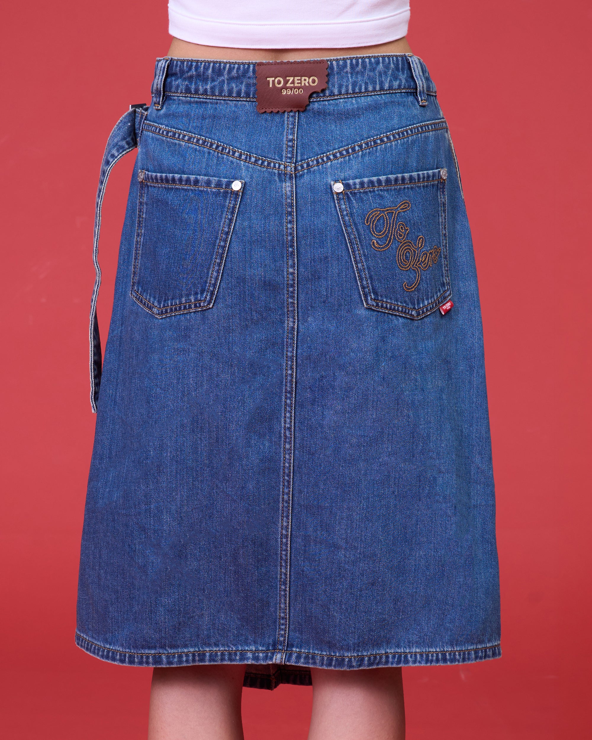 'WRAP IT TO GO' PLEATED DENIM SKIRT (WASHED BLUE)