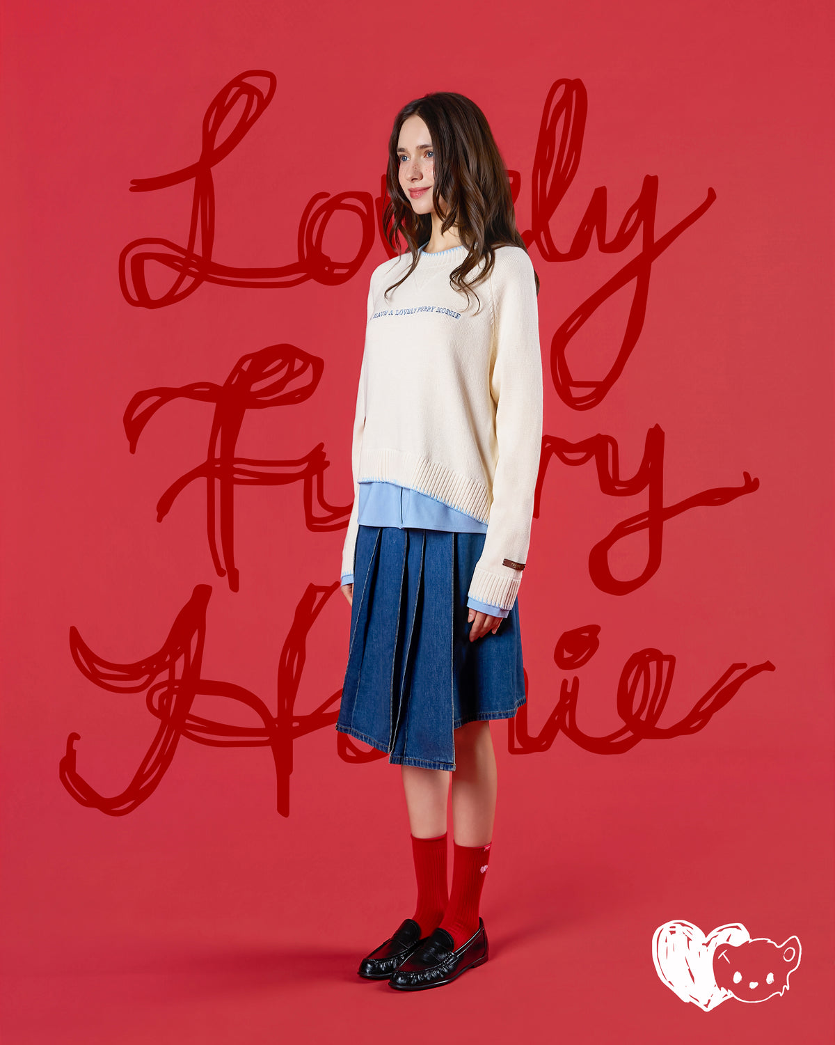 'FURZY COZY KOTO' LAYERED KNIT SWEATER (CREAM)