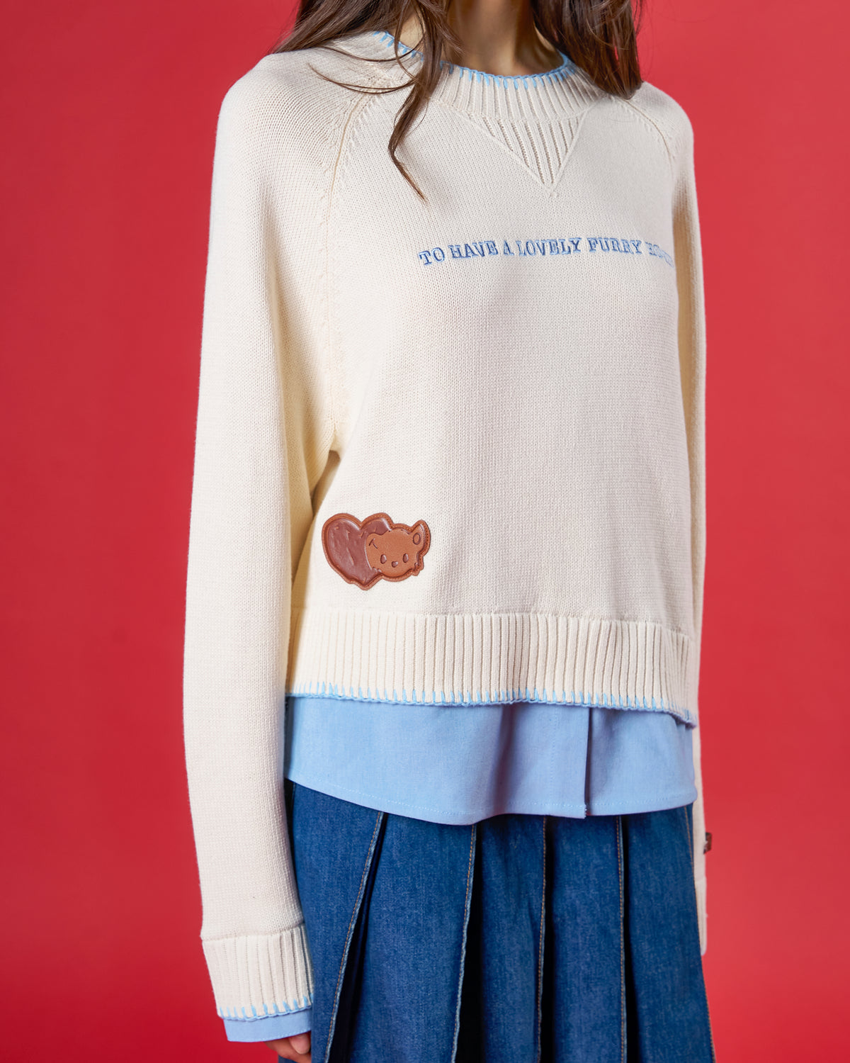 'FURZY COZY KOTO' LAYERED KNIT SWEATER (CREAM)