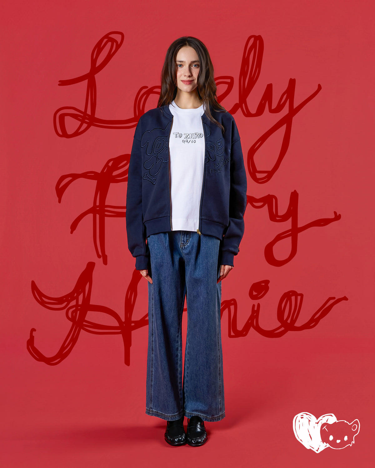 'FUR-KY ZOOMIES' ZIP-UP SWEATSHIRT (NAVY)