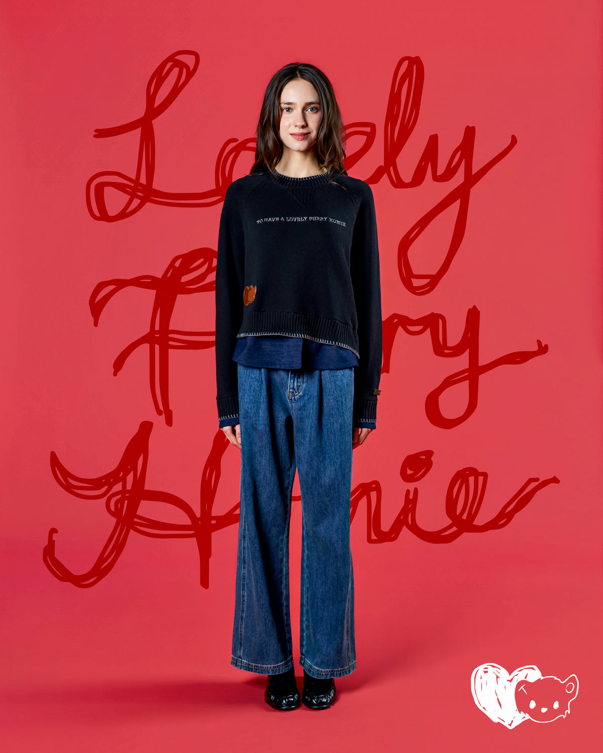 'FURZY COZY KOTO' LAYERED KNIT SWEATER (BLACK)