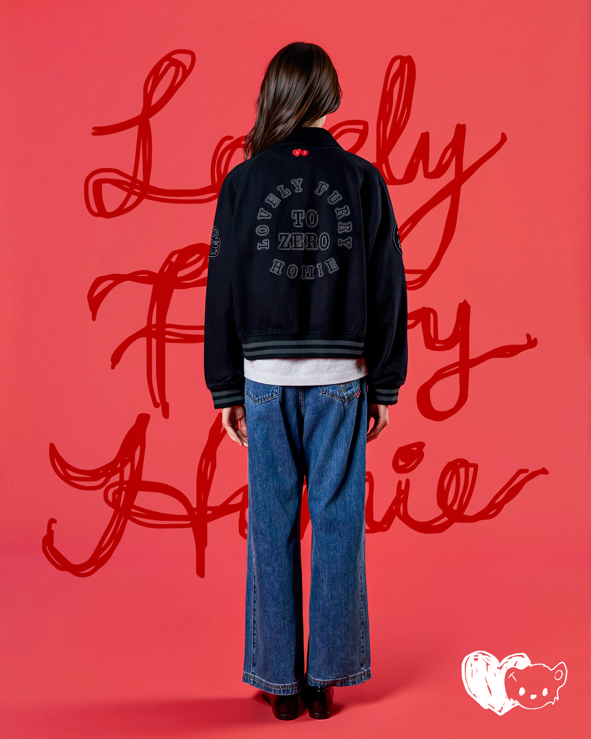 'LOVELY FURRY HOMIE' VARSITY JACKET (BLACK)