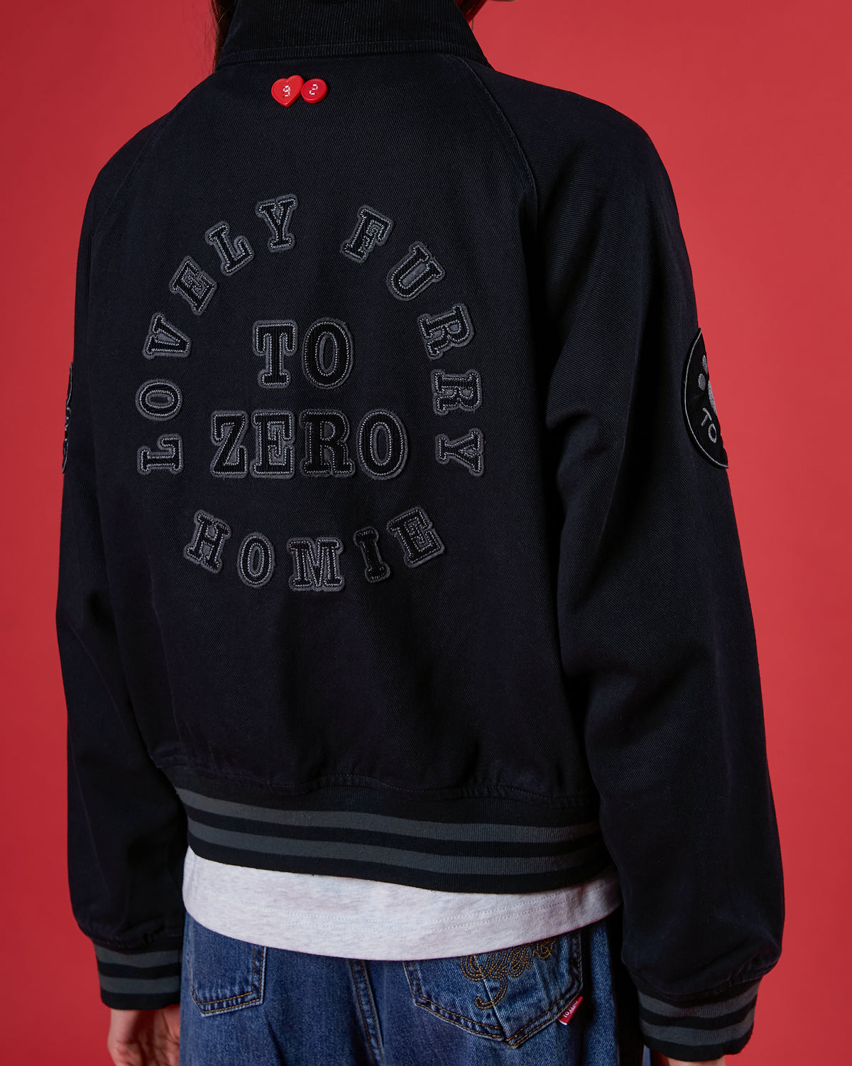 'LOVELY FURRY HOMIE' VARSITY JACKET (BLACK)