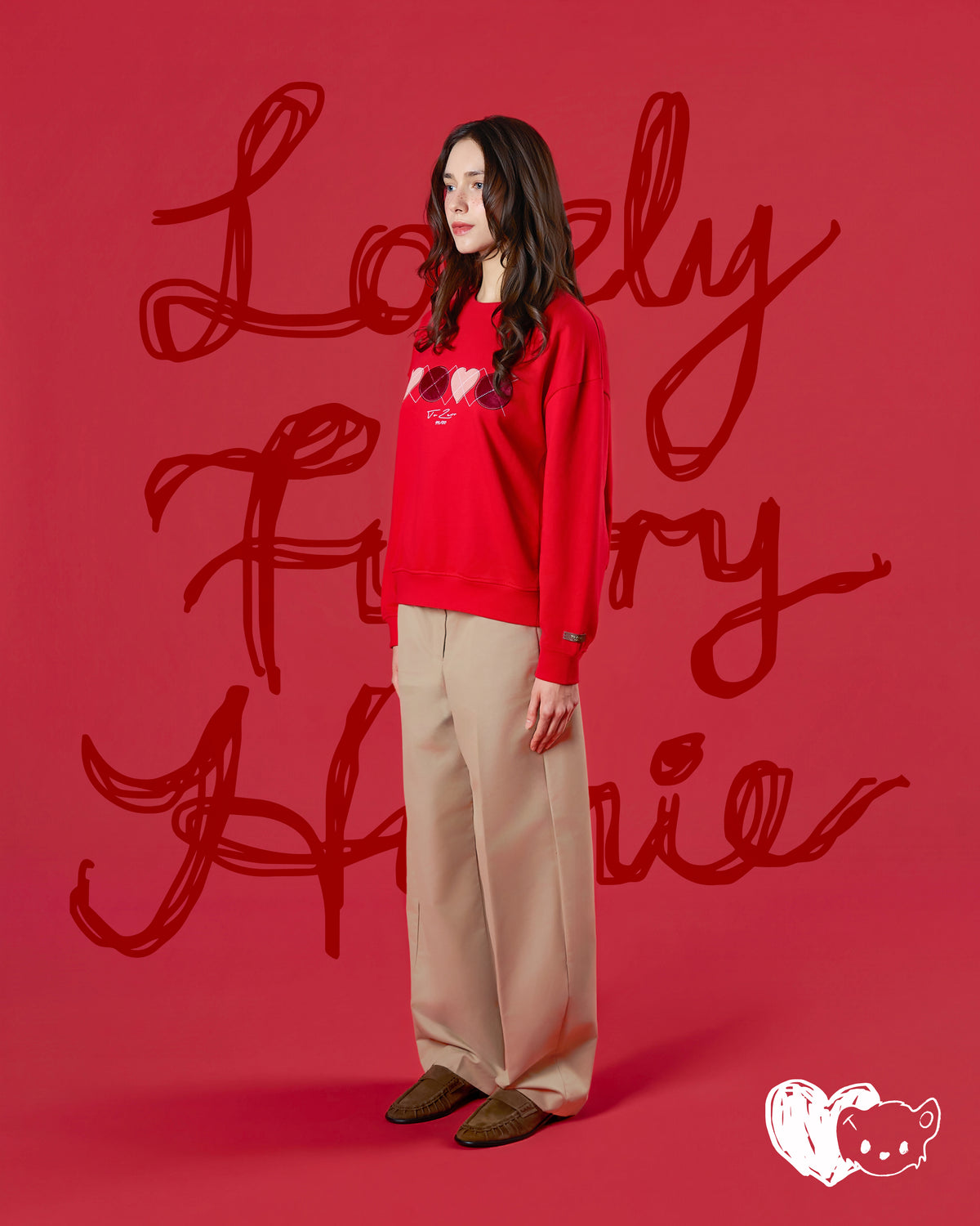 'XOXO LOVELY FURRY' CREWNECK SWEATSHIRT (RED)