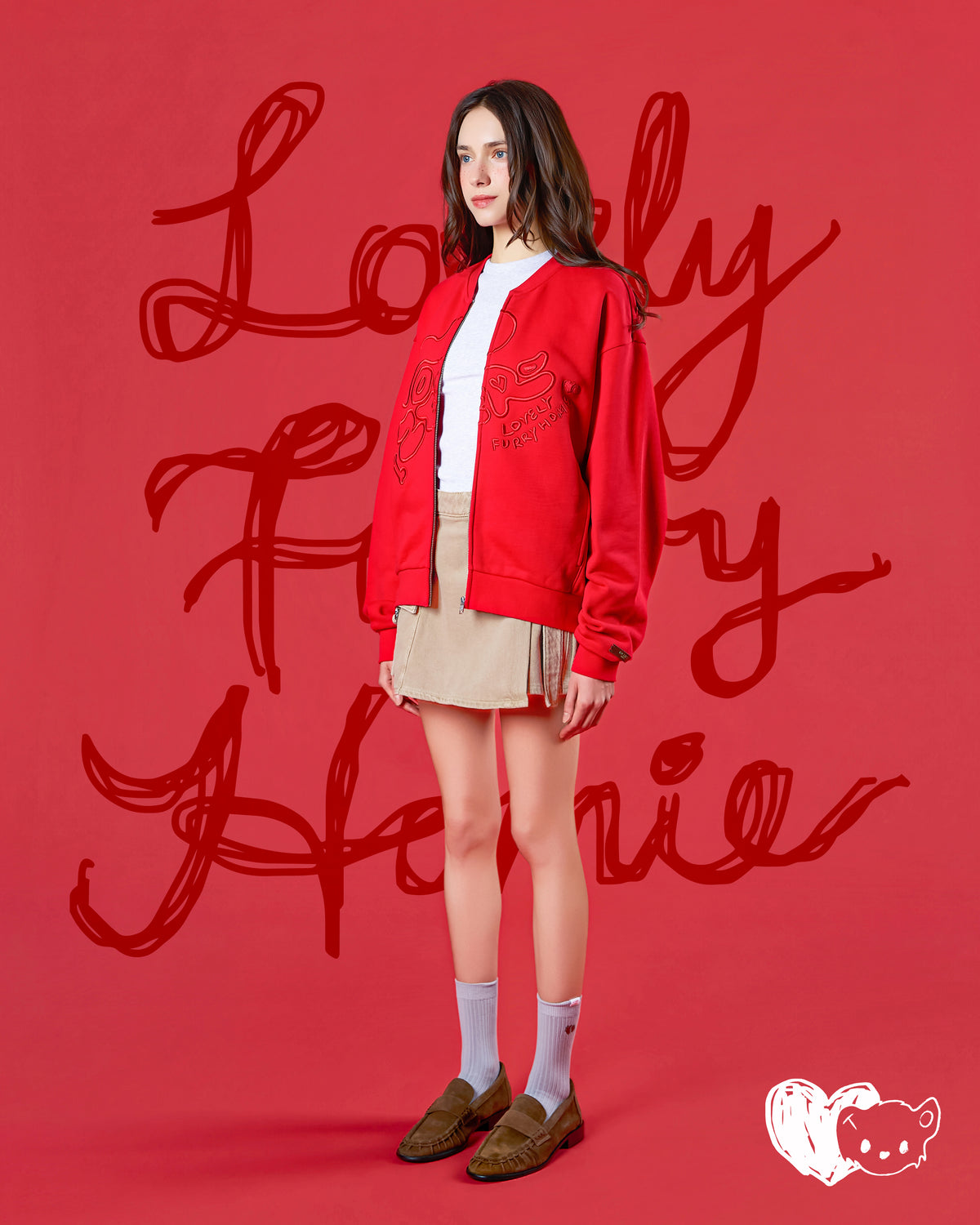 'FUR-KY ZOOMIES' ZIP-UP SWEATSHIRT (RED)