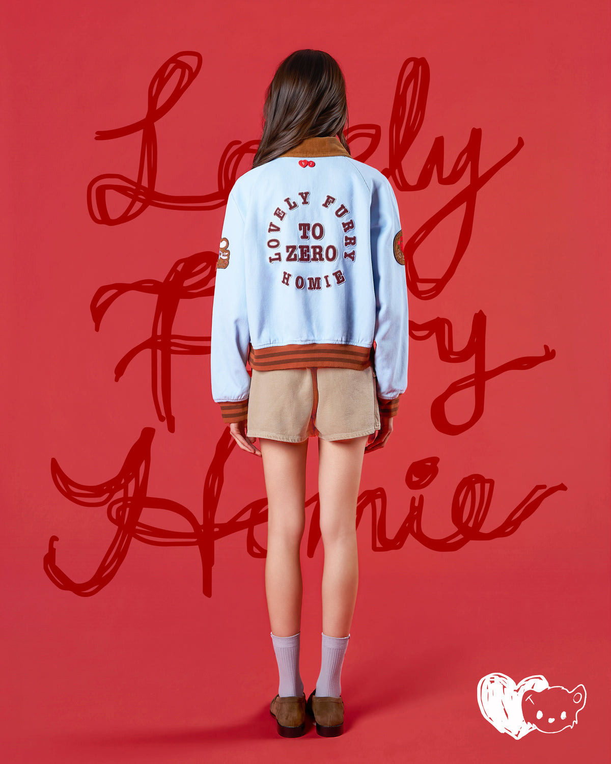 'LOVELY FURRY HOMIE' VARSITY JACKET (LIGHT BLUE)