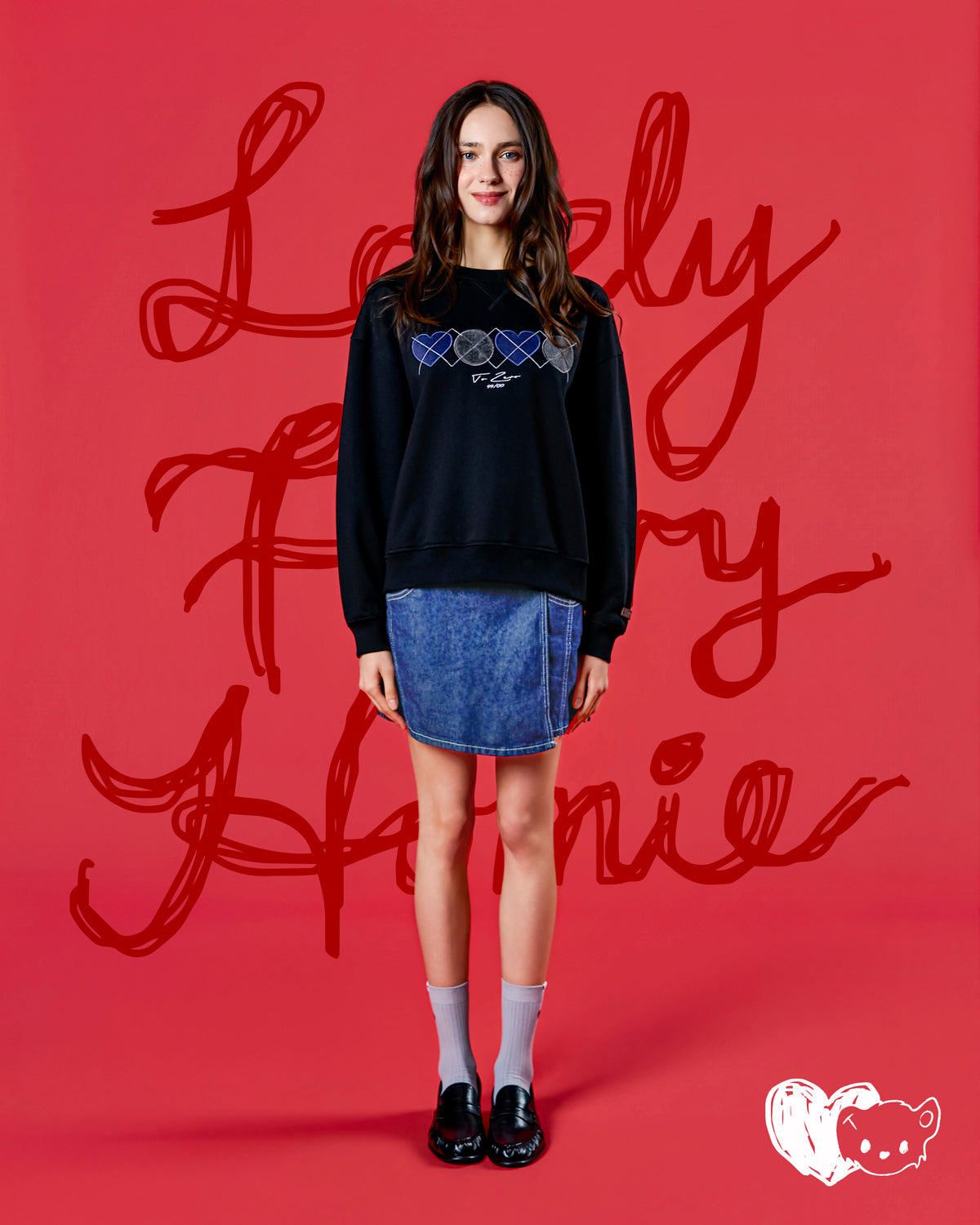 'XOXO LOVELY FURRY' CREWNECK SWEATSHIRT (BLACK)