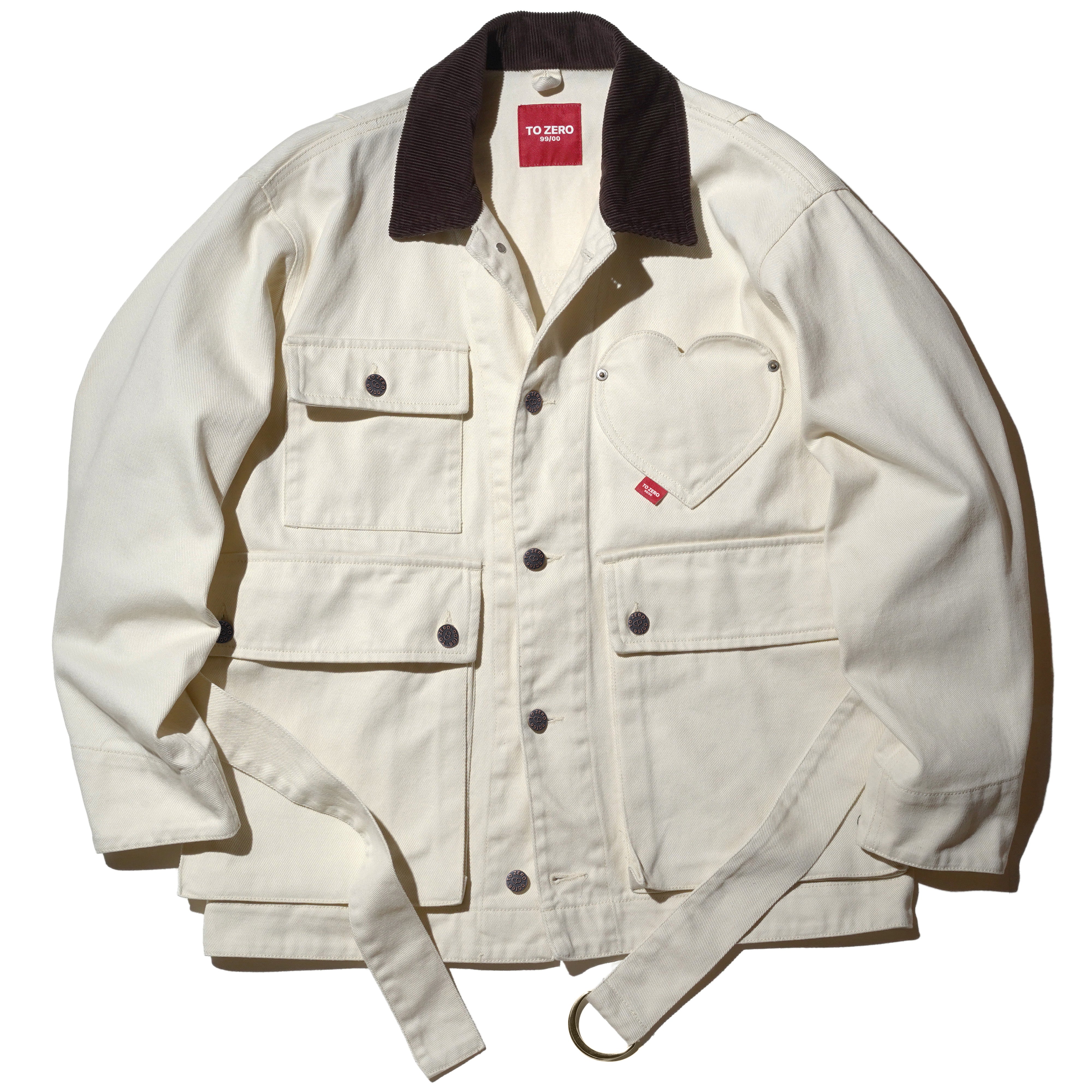 'TO ZERO 99/00' CONTRAST COLLAR WORKER JACKET (OFF WHITE)