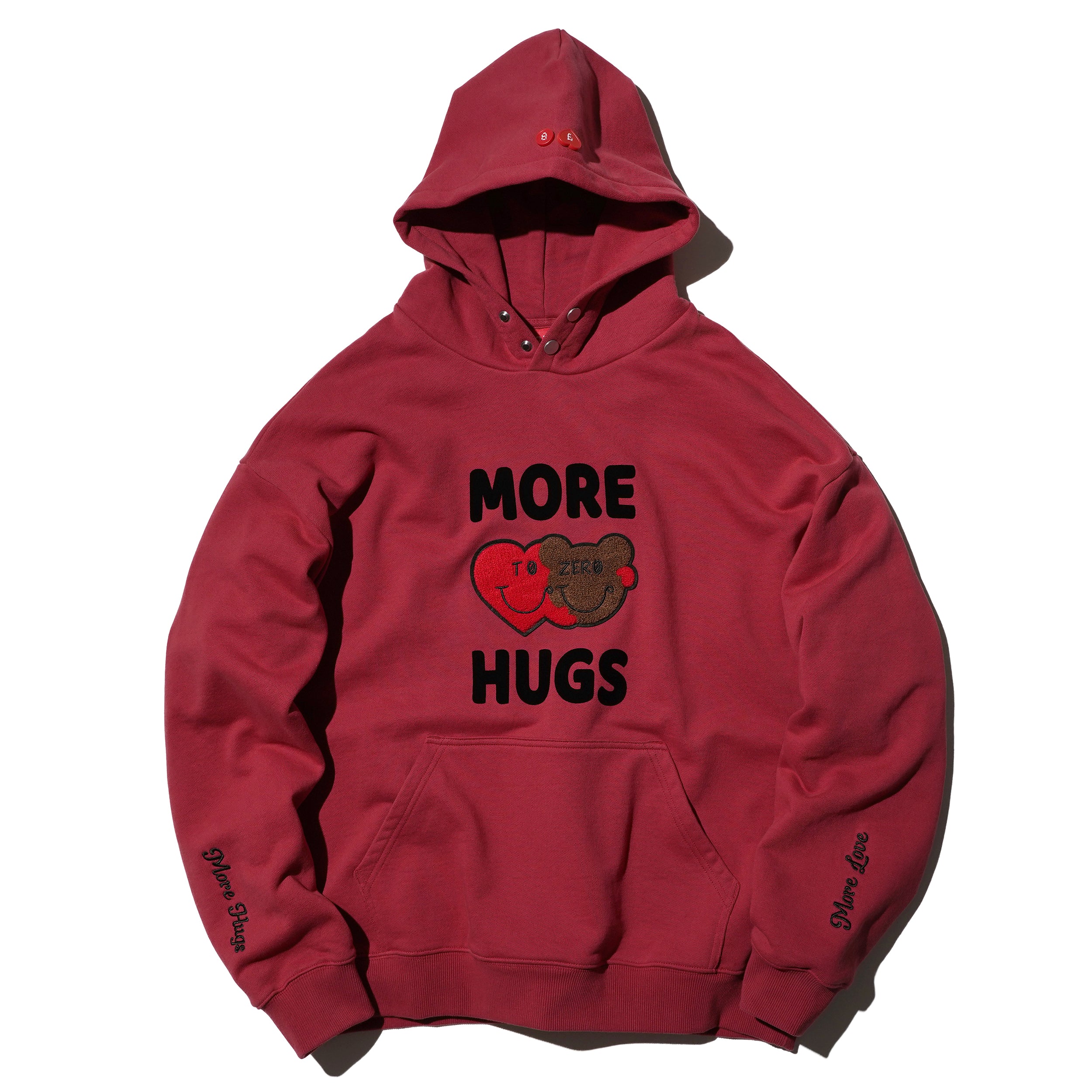 'MORE HUGS' 植絨印花連帽衛衣(紅色)