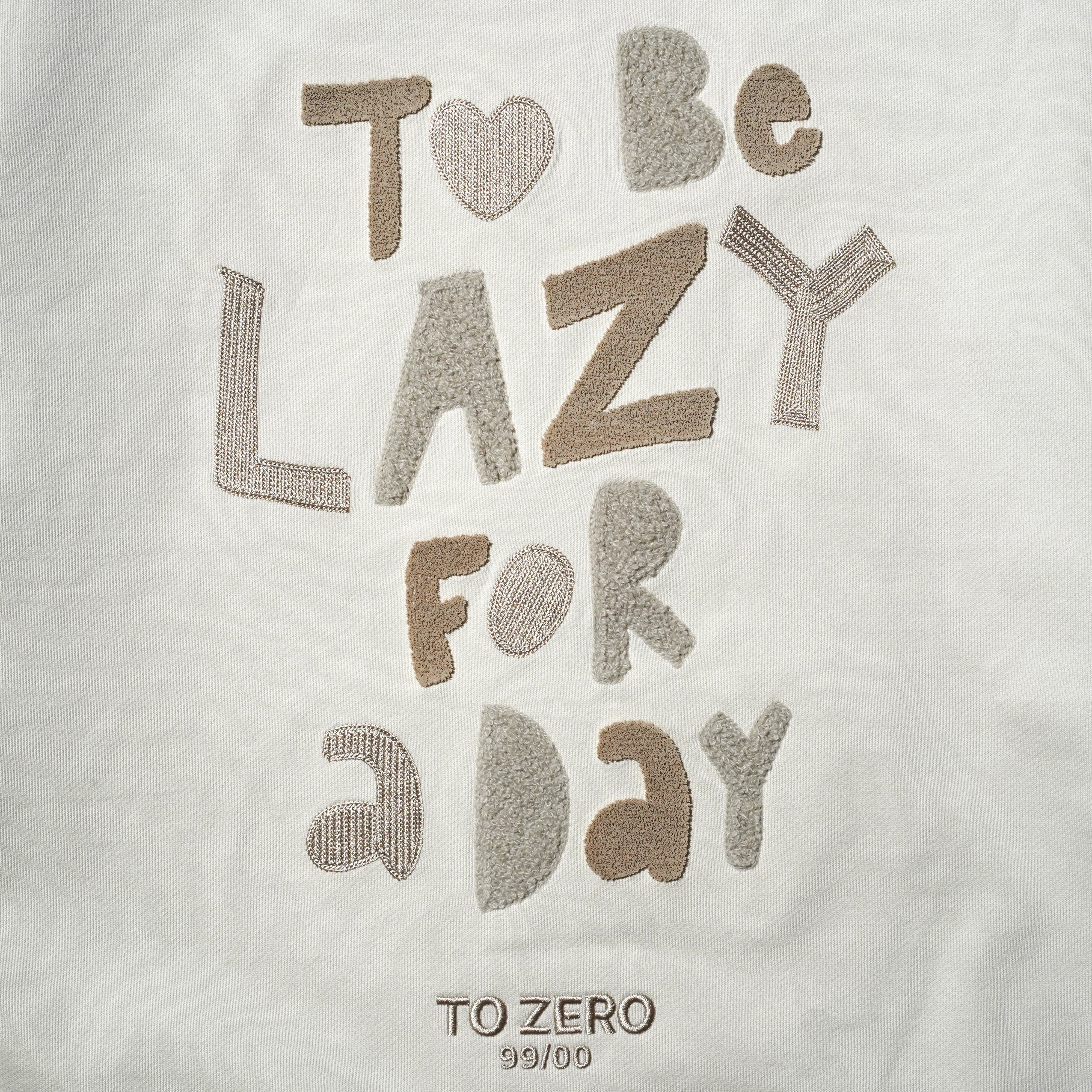 'TO BE LAZY FOR A DAY' EMBROIDERY ZIP UP HOODIE (LIGHT BEIGE)