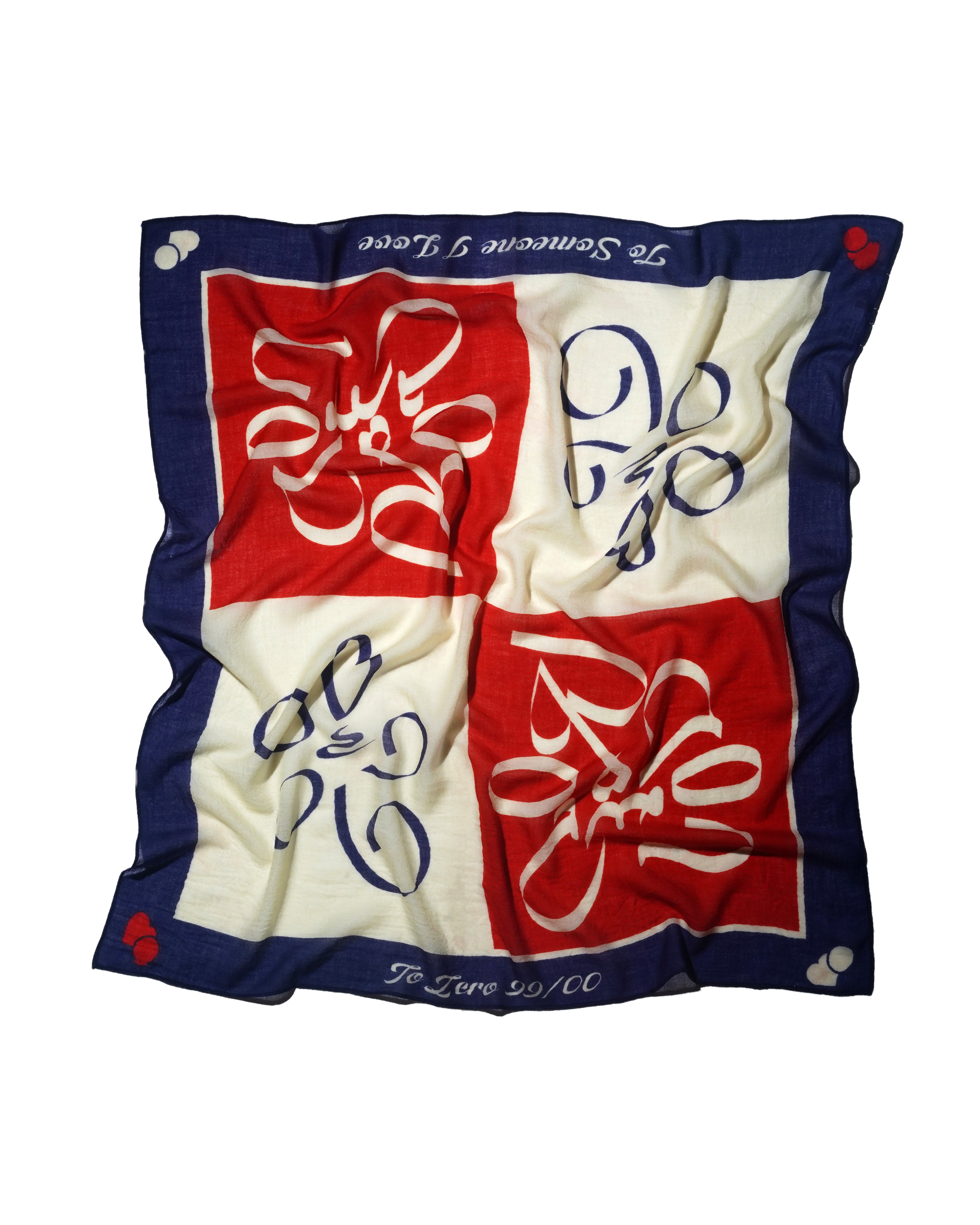 'THE PETALS OF LOVE' SQUARE SCARF (RED / NAVY)