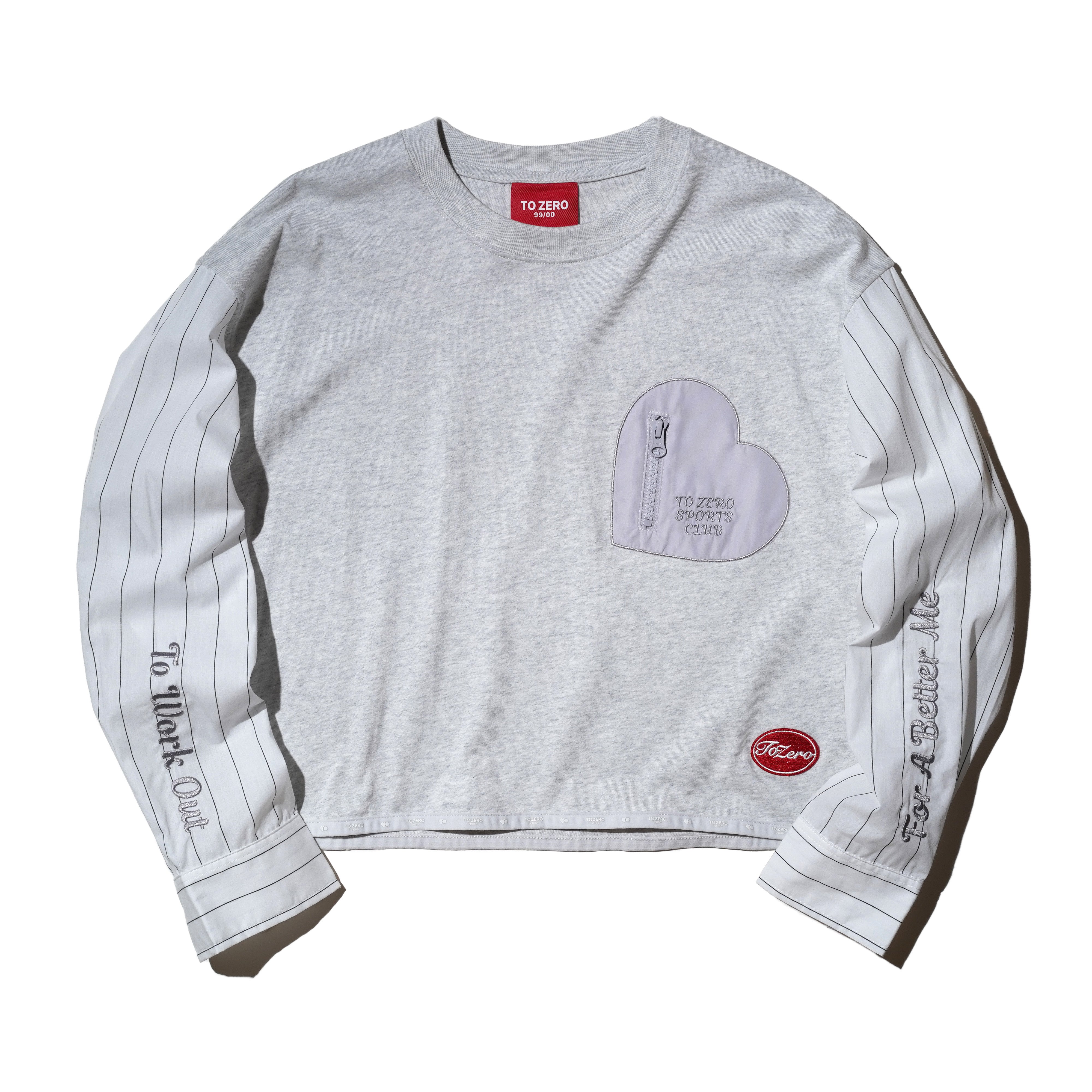 TO ZERO 'FOR A BETTER ME' PATCH POCKET CONTRASTING SLEEVES TOP ( HEATHER GREY )