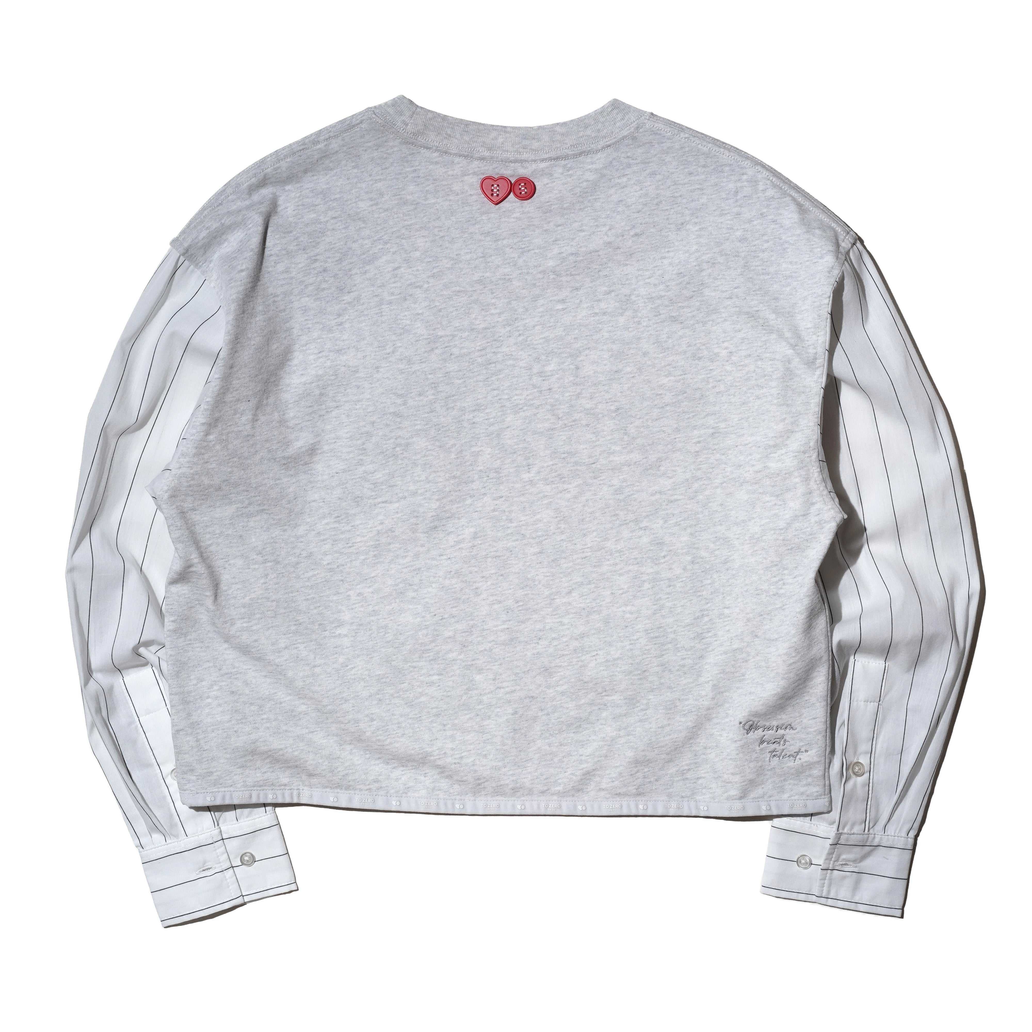 TO ZERO 'FOR A BETTER ME' PATCH POCKET CONTRASTING SLEEVES TOP ( HEATHER GREY )