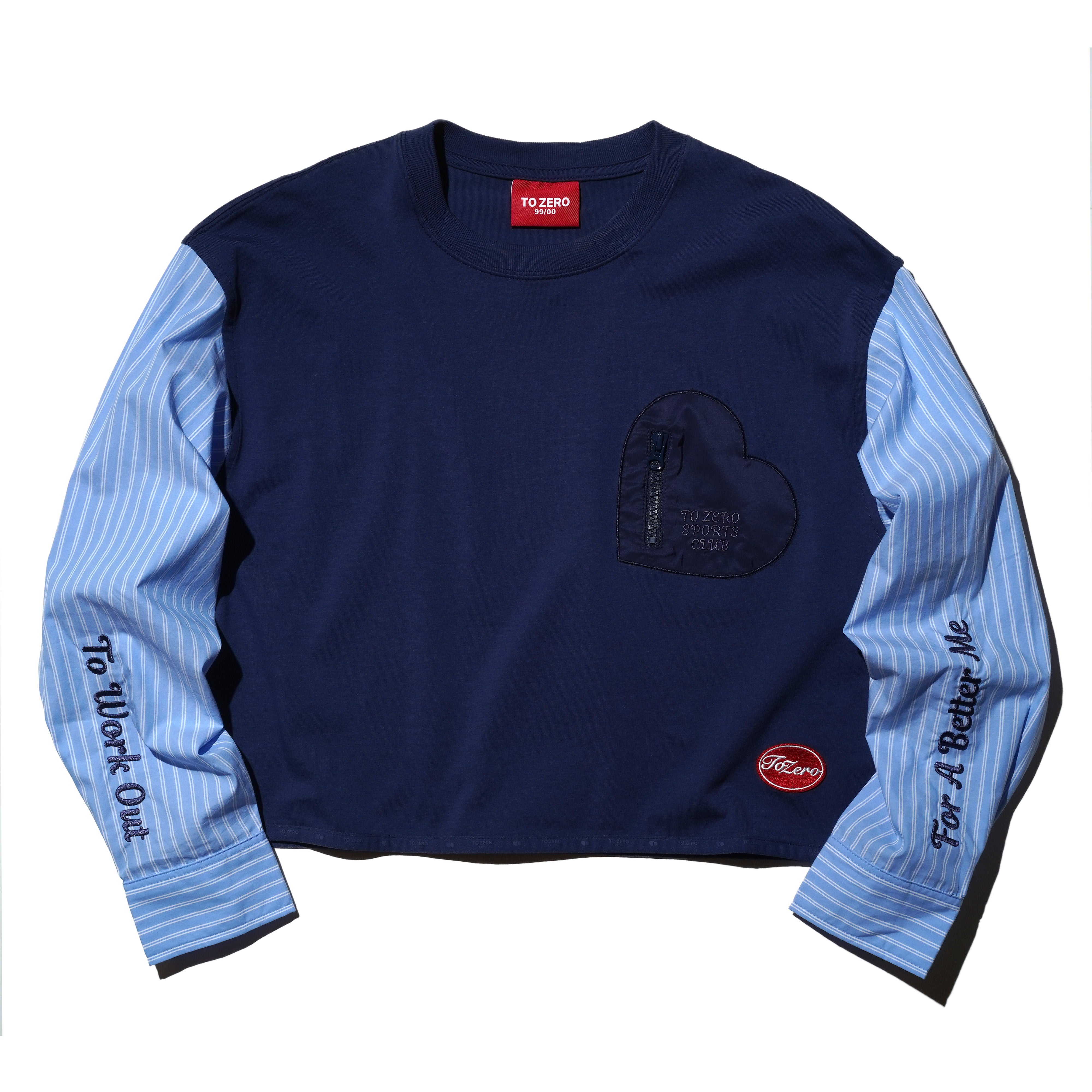 TO ZERO 'FOR A BETTER ME' PATCH POCKET CONTRASTING SLEEVES TOP (NAVY)