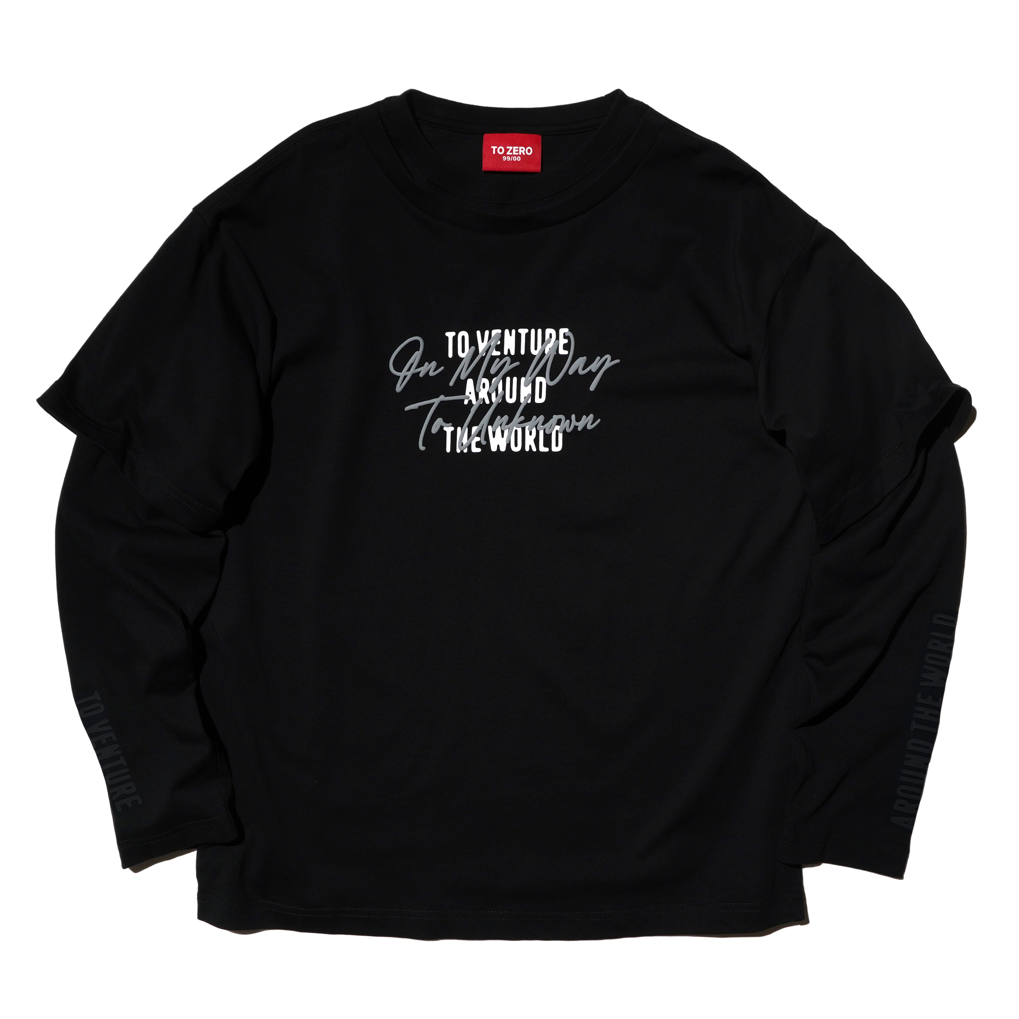 'ON MY WAY TO UNKNOWN' LAYERED LONG SLEEVE T-SHIRT (BLACK)