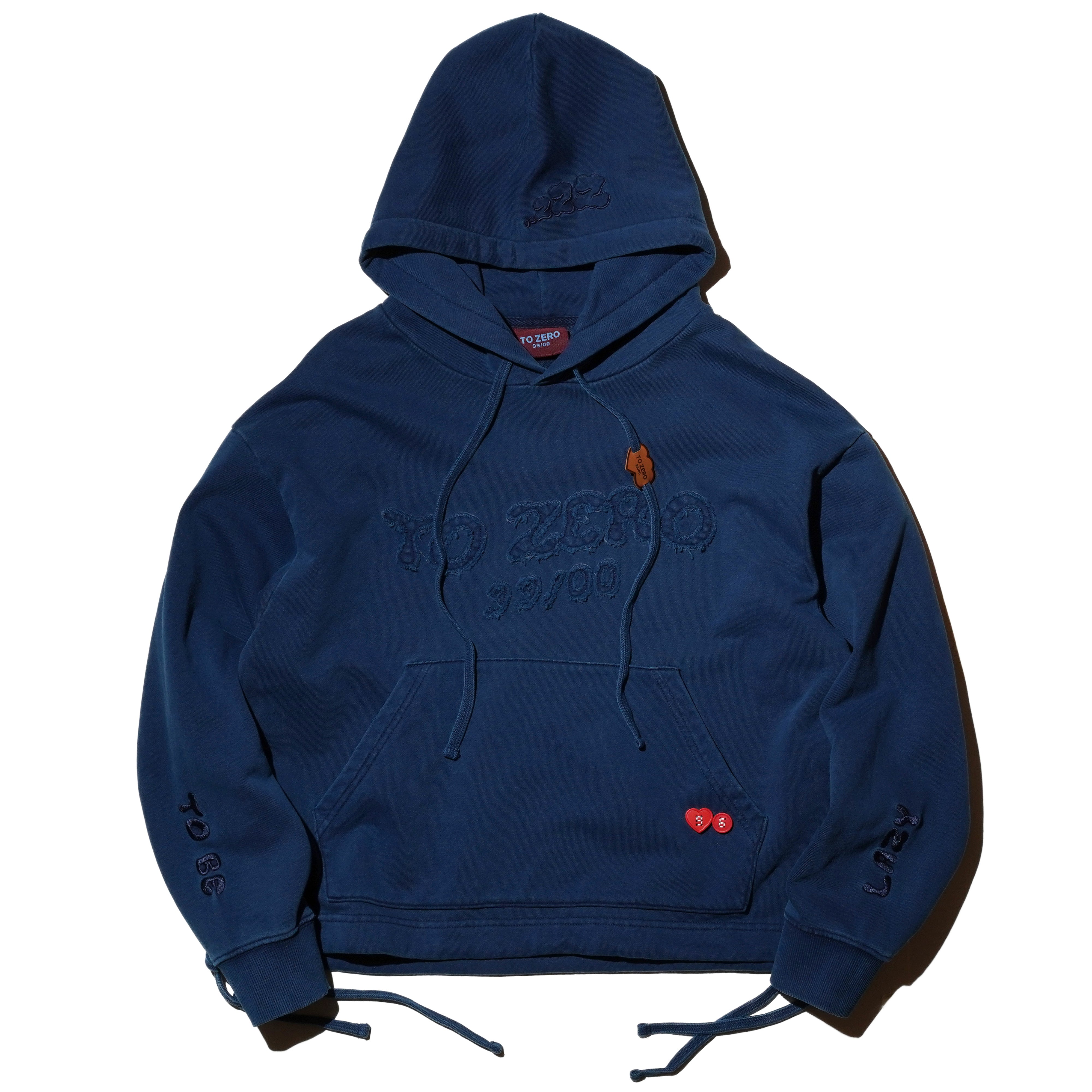 'TO ZERO 99/00'  WAVY LOGO GARMENT DYED HOODIE