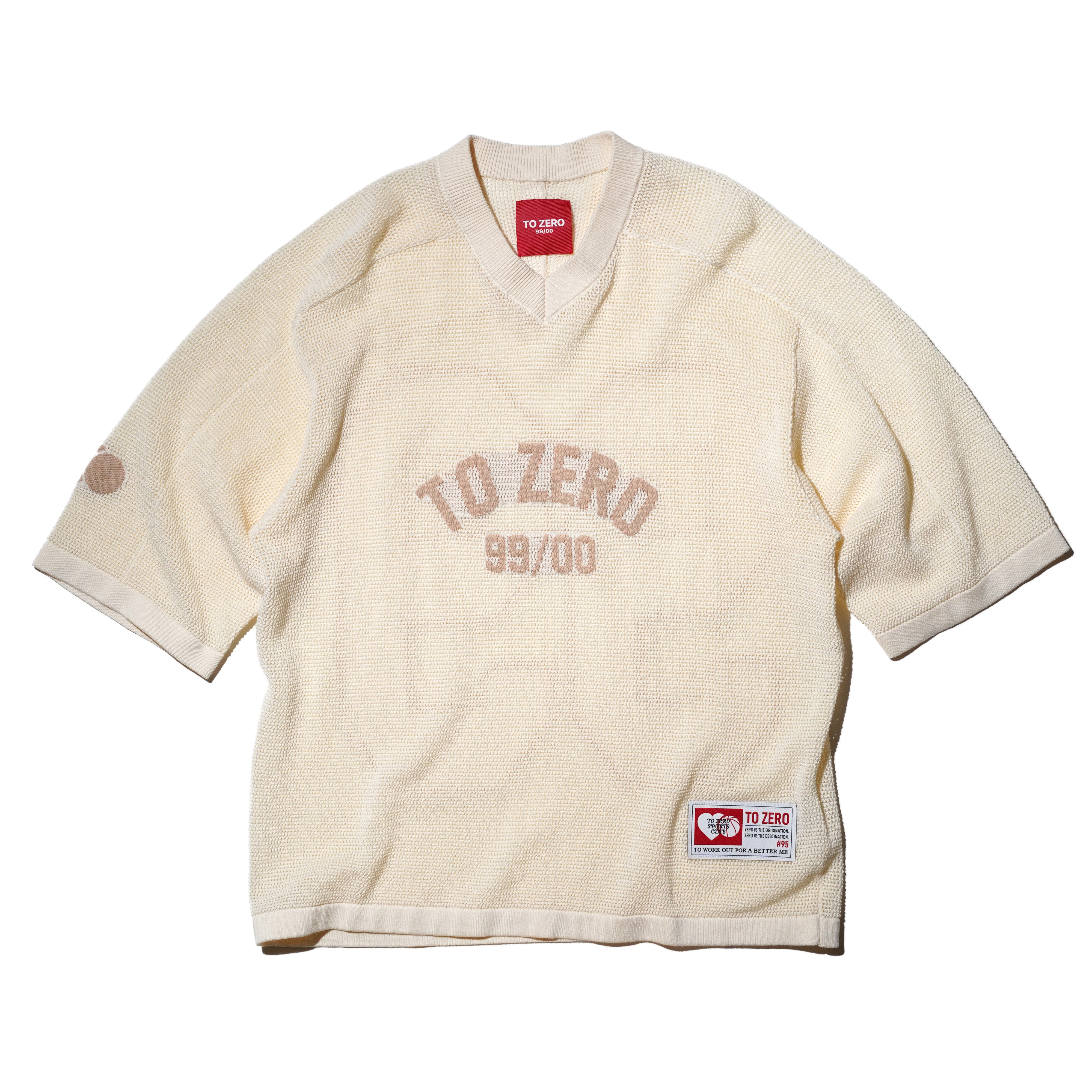 TO ZERO 'PLAYER 99' KNITTED VARSITY TOP (LIGHT BEIGE)