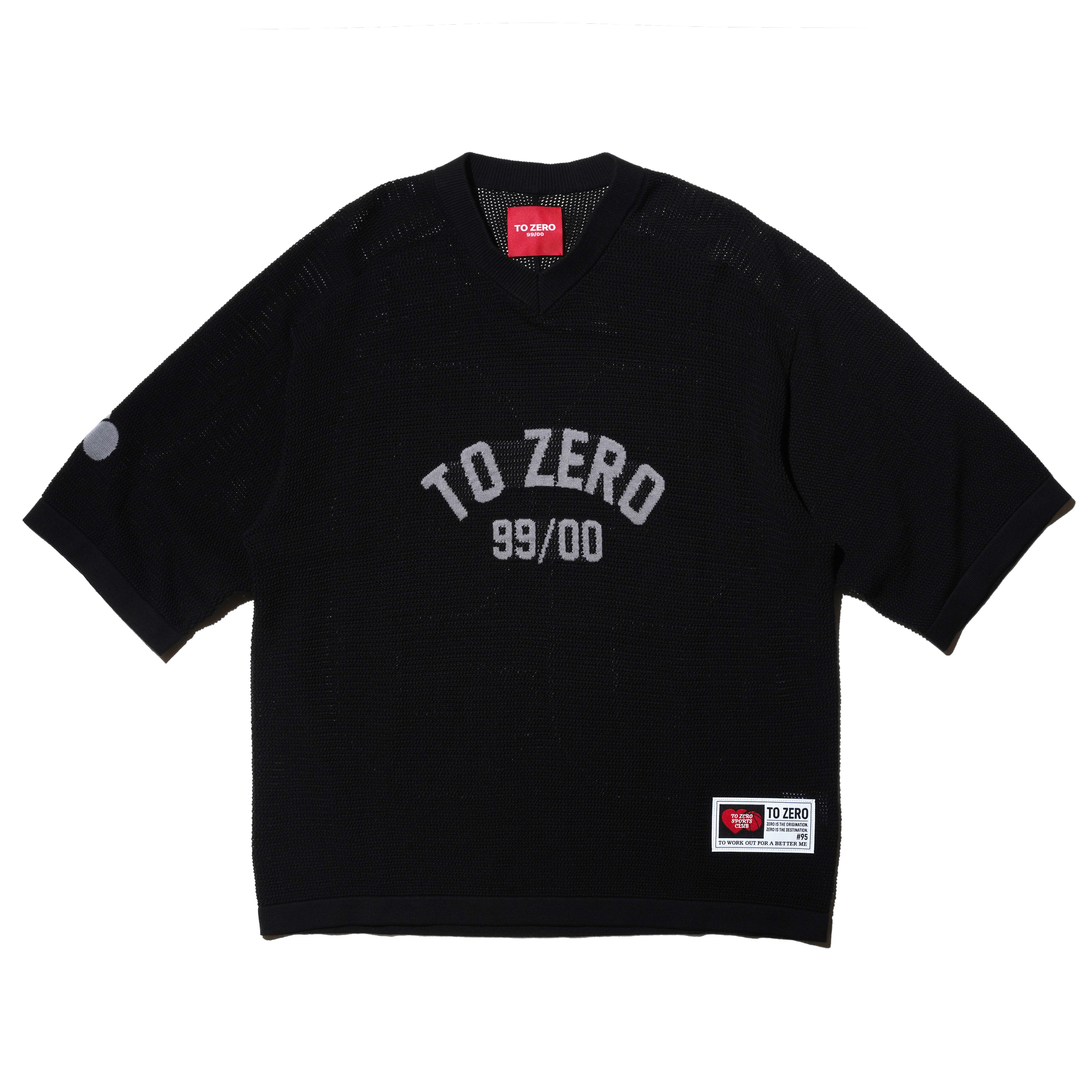 TO ZERO 'PLAYER 99' KNITTED VARSITY TOP (BLACK)