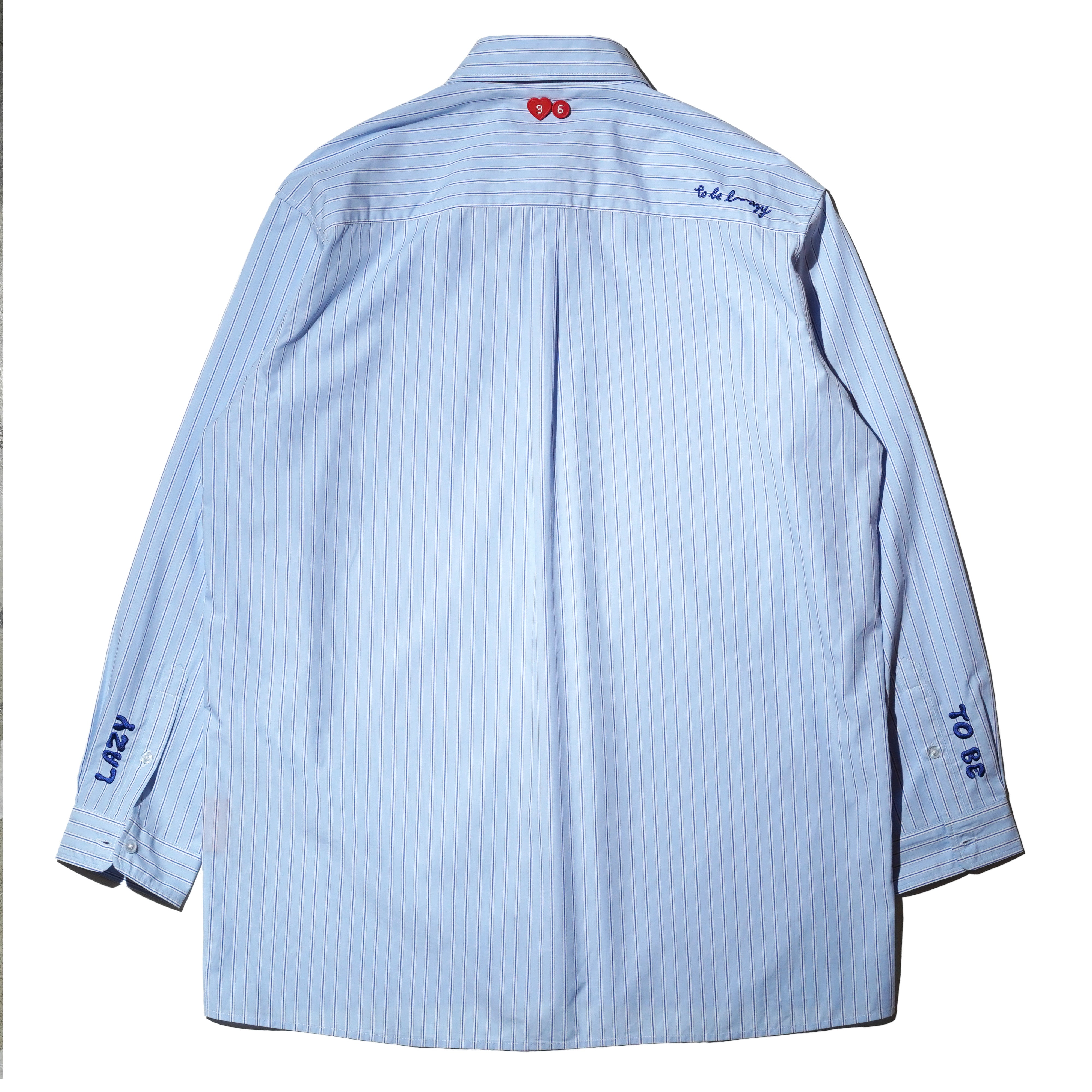 'TO BE LAZZZY...' EMBROIDERY BOYFRIEND SHIRT (LIGHT BLUE STRIPE)