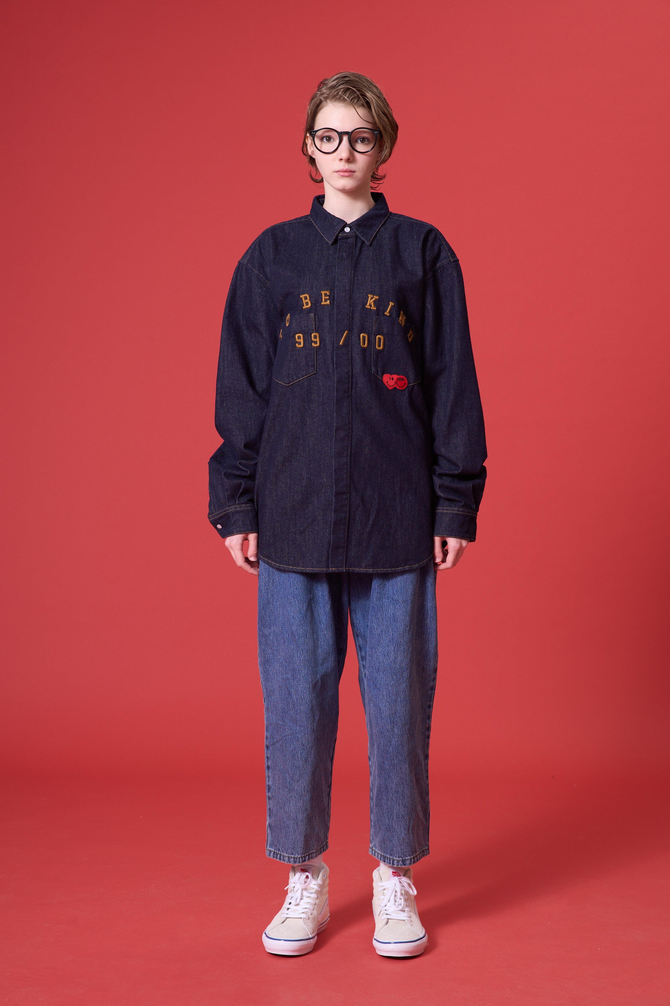 'TO BE KIND’ Embroidered Shirt (NAVY DENIM)