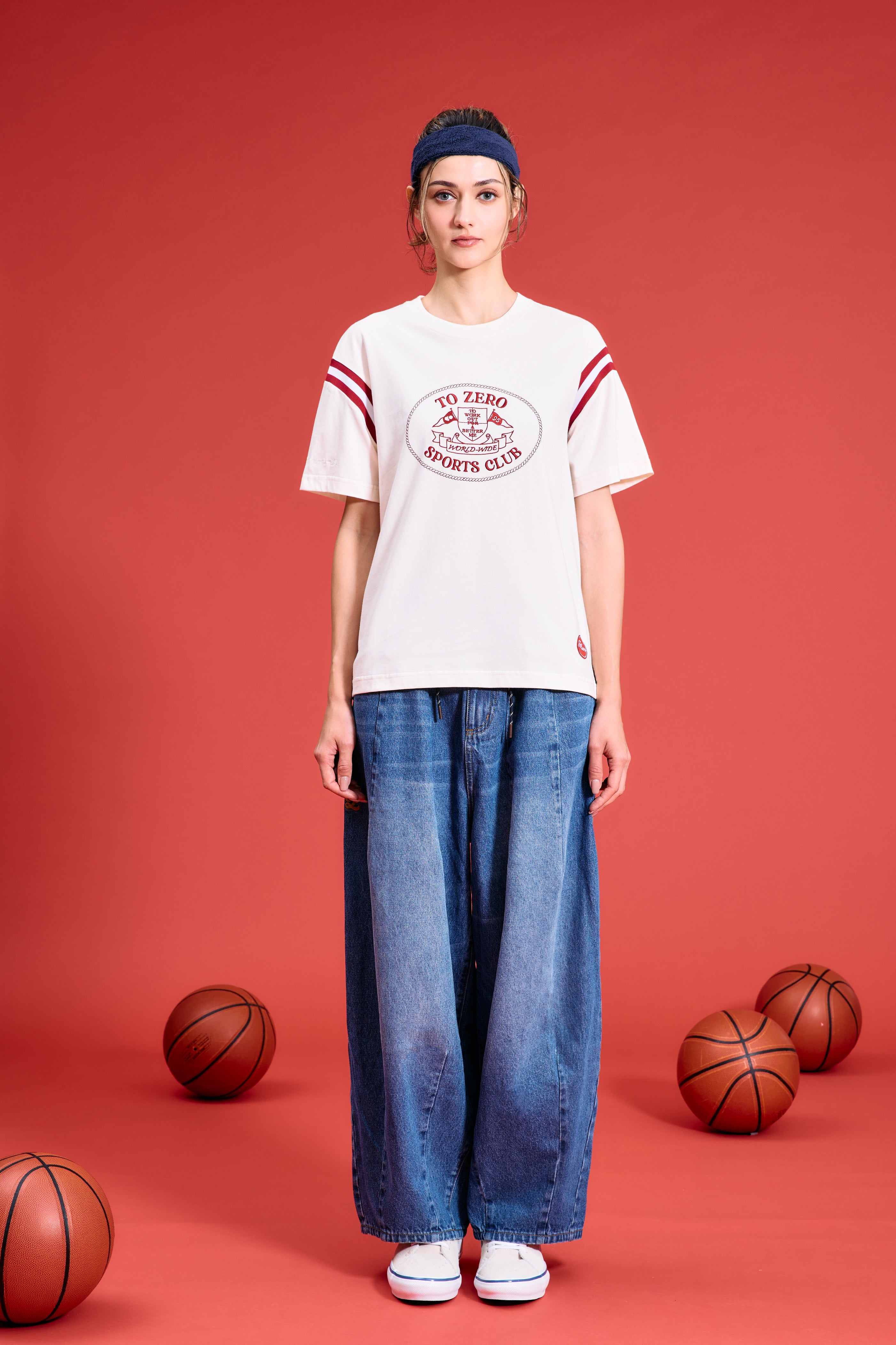 TO ZERO 'SPORTS CLUB' SHOULDER INSET T-SHIRT ( OFF WHITE )