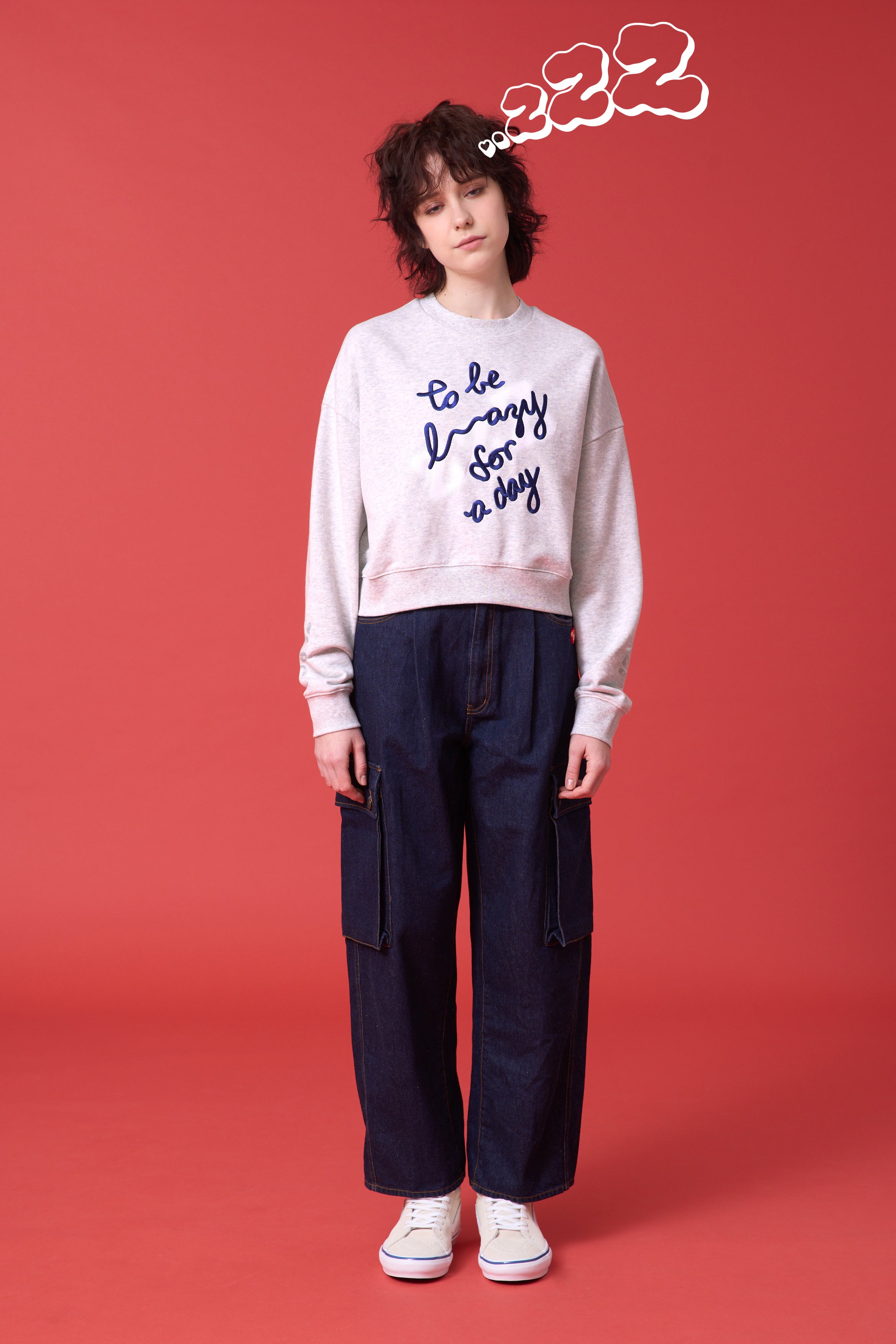 'zzZ... to be lazy for a day' EMBROIDERY CREWNECK SWEATSHIRT